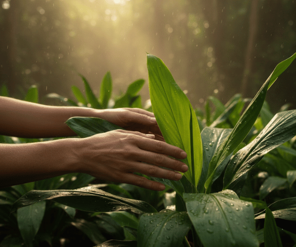 Joy Johnson and Melia Goodenow in the Hawaiian rainforest collecting flowers with gratitude and reverence.