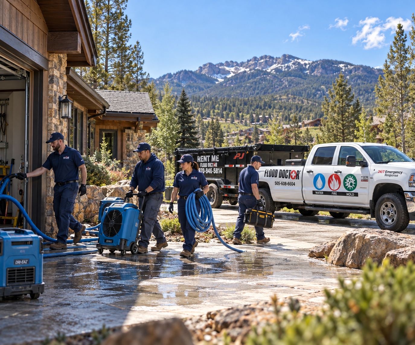 Flood Doctor restoration crew and equipment on site in Durango