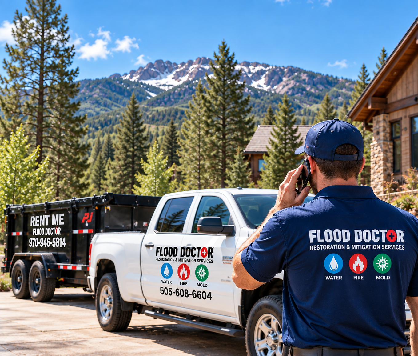Flood Doctor emergency response truck and technician in the Four Corners mountains
