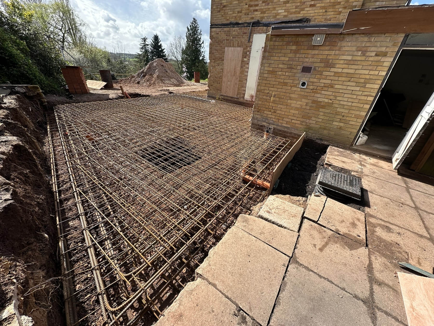 Close view of steel mesh reinforcement for the raft foundation at Solihull Road