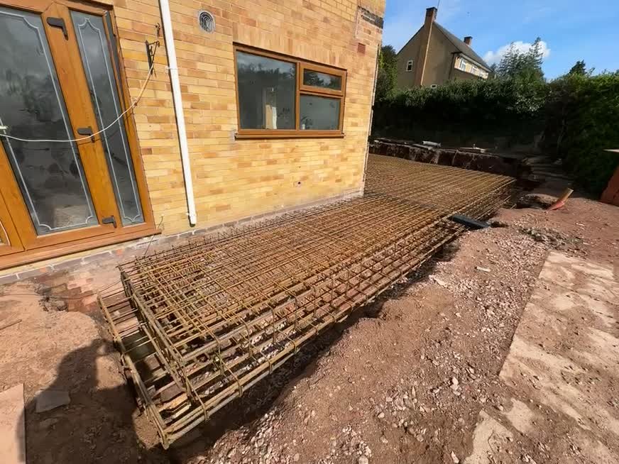 Raft foundation reinforcement installed beside the existing house at Solihull Road