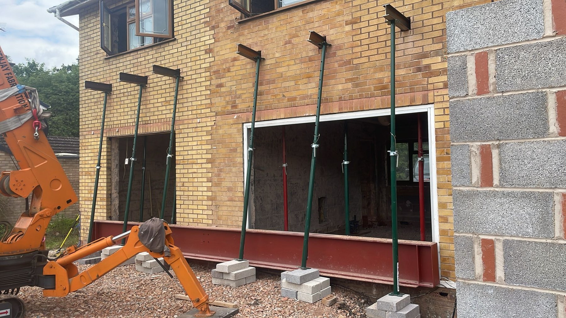 Structural steel beam installed over a new rear opening at Solihull Road