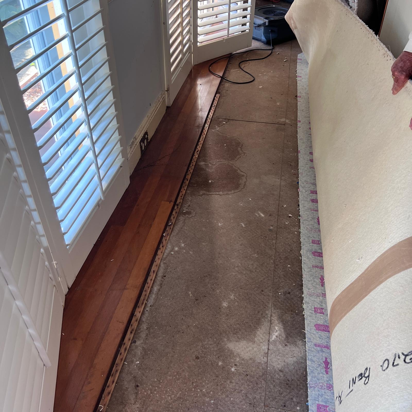 Wet floor after storm water ingress