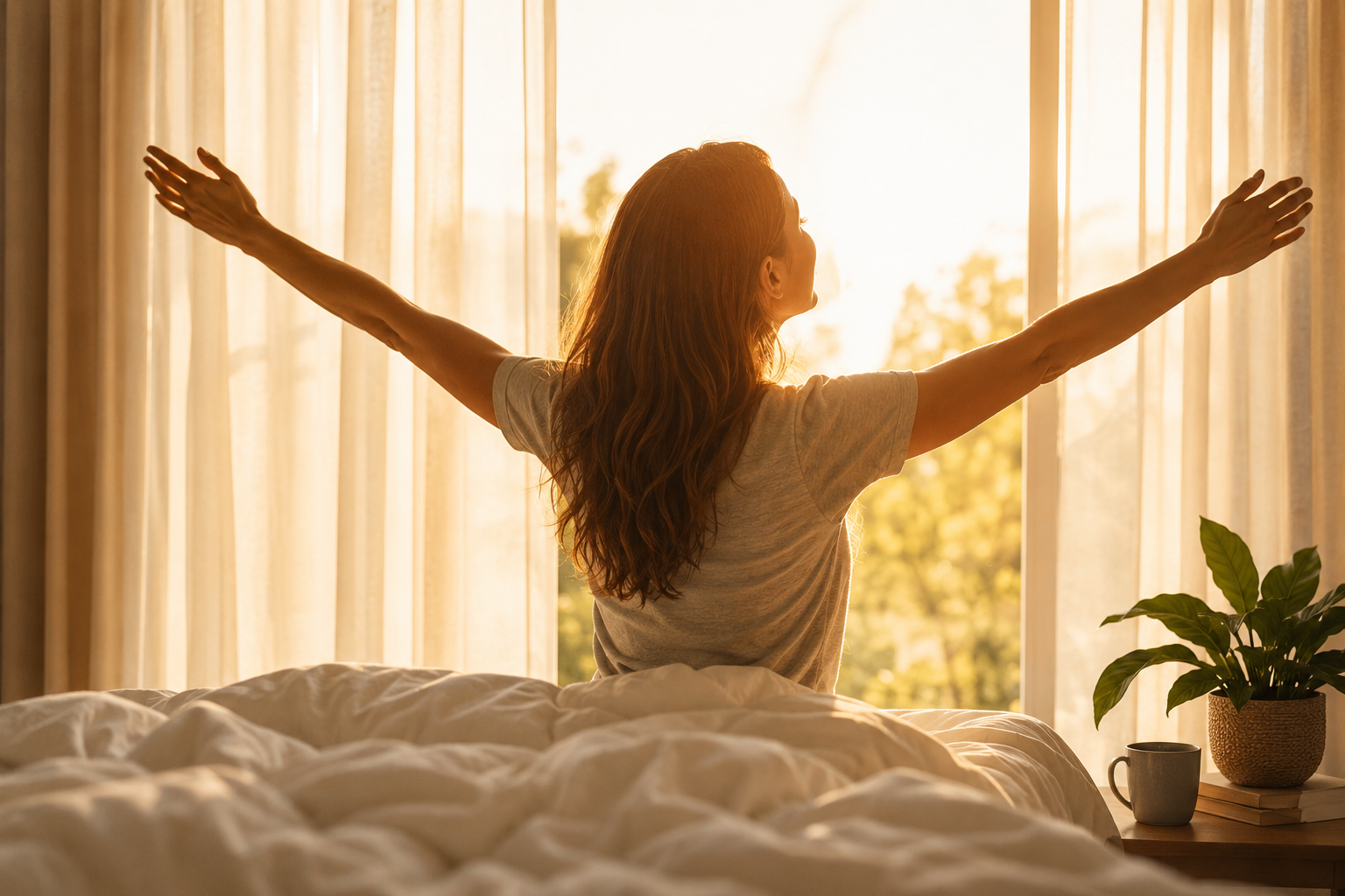 Woman waking up fresh and rested