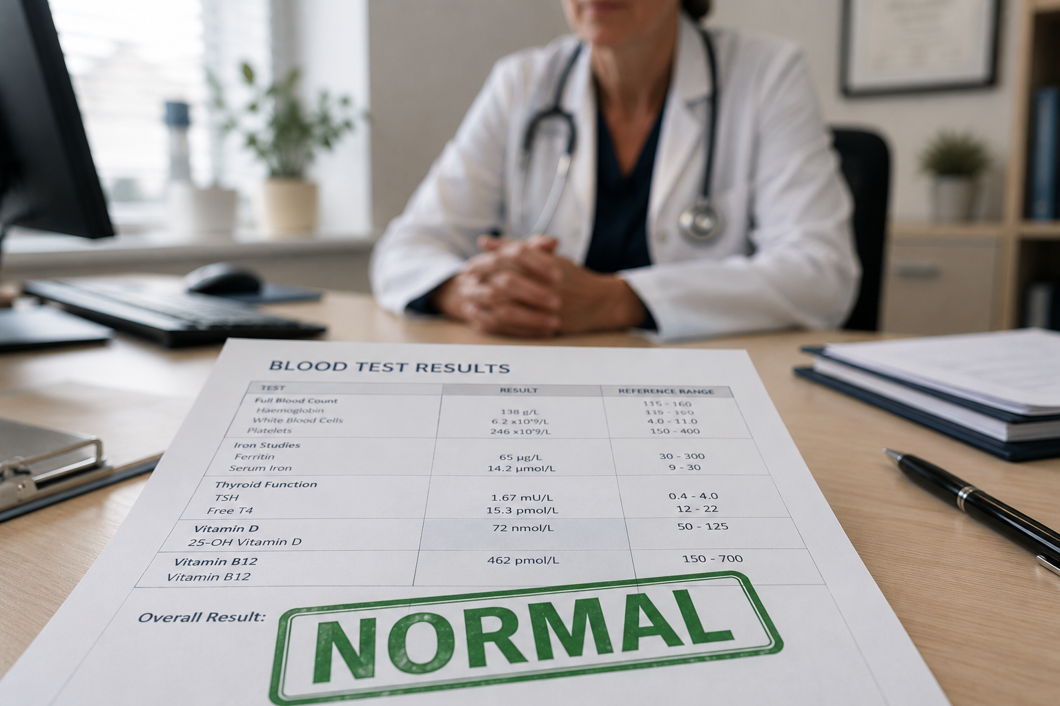Blood test results that came back normal