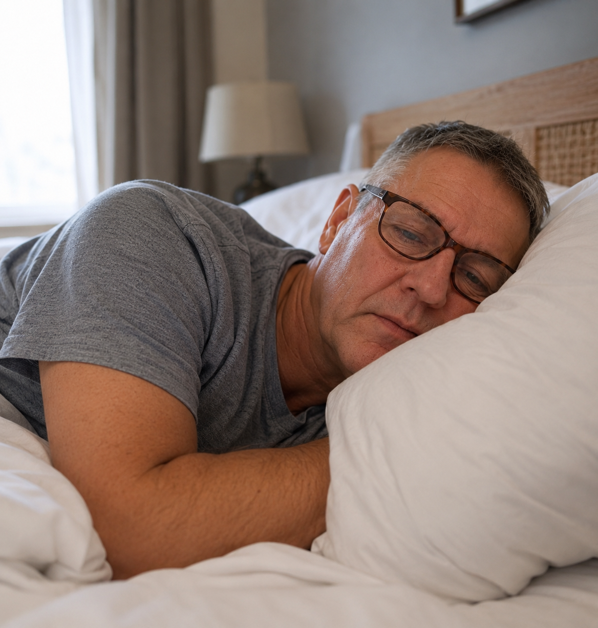 Alan's morning it broke — his son in the doorway with a football, him unable to get up