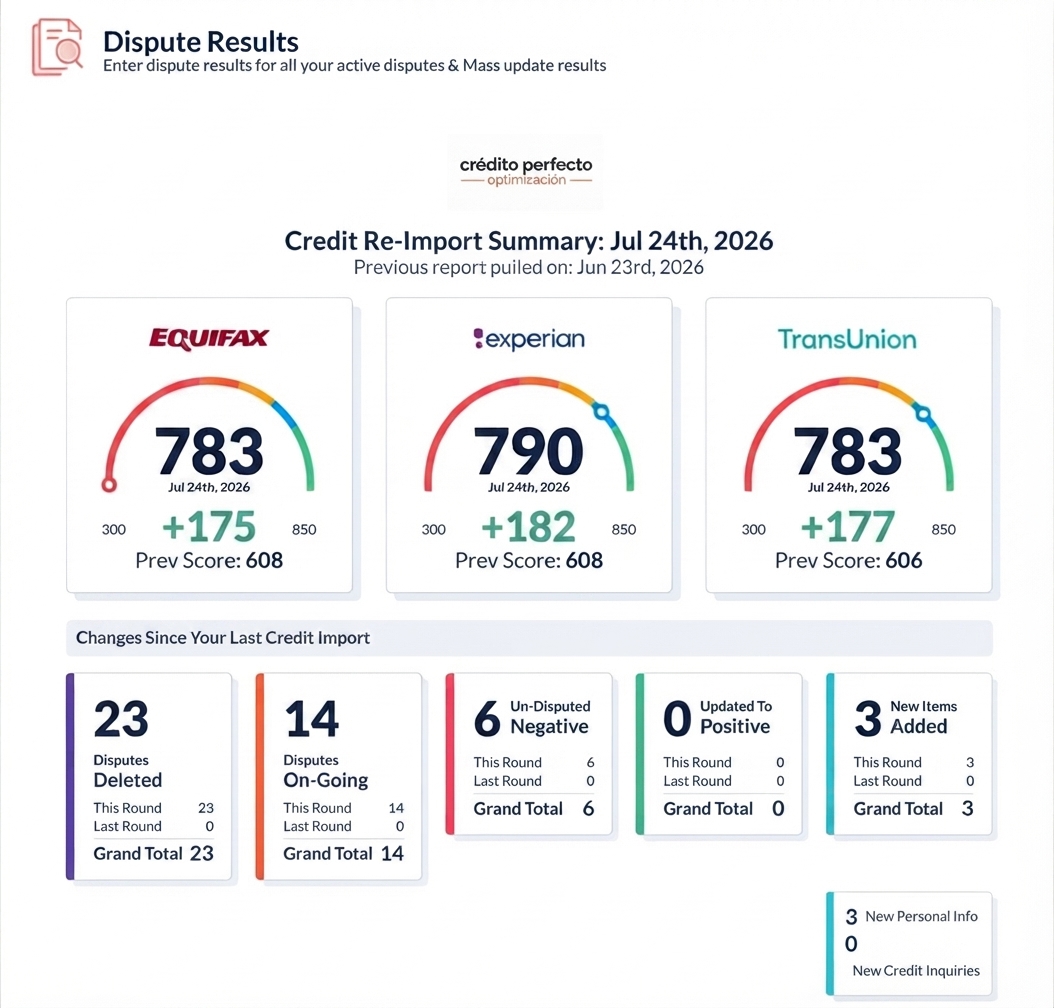 Resultado real de cliente — subida de score en TransUnion, Experian y Equifax