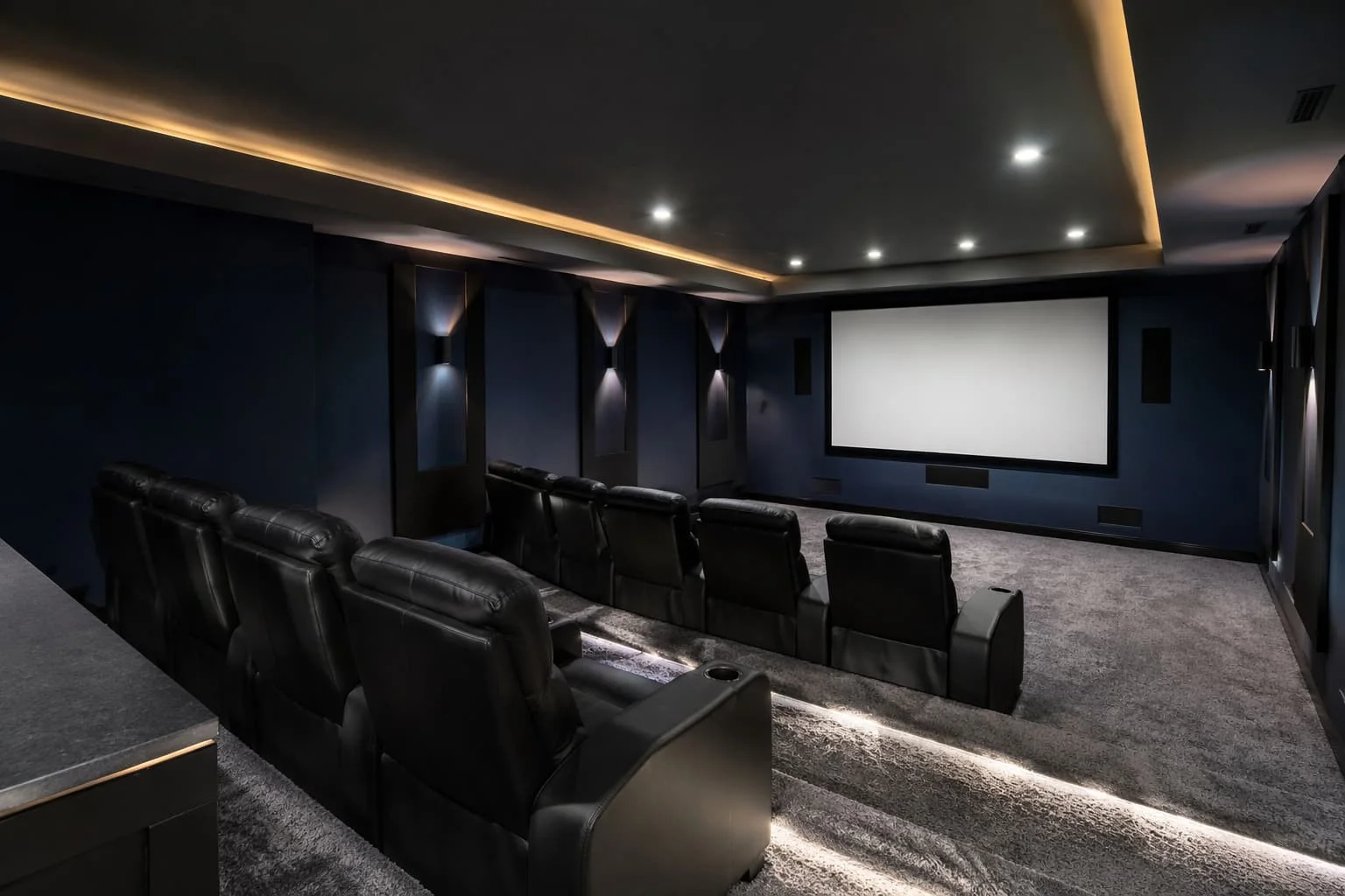 Family media room basement remodeling project in Johns Creek, GA
