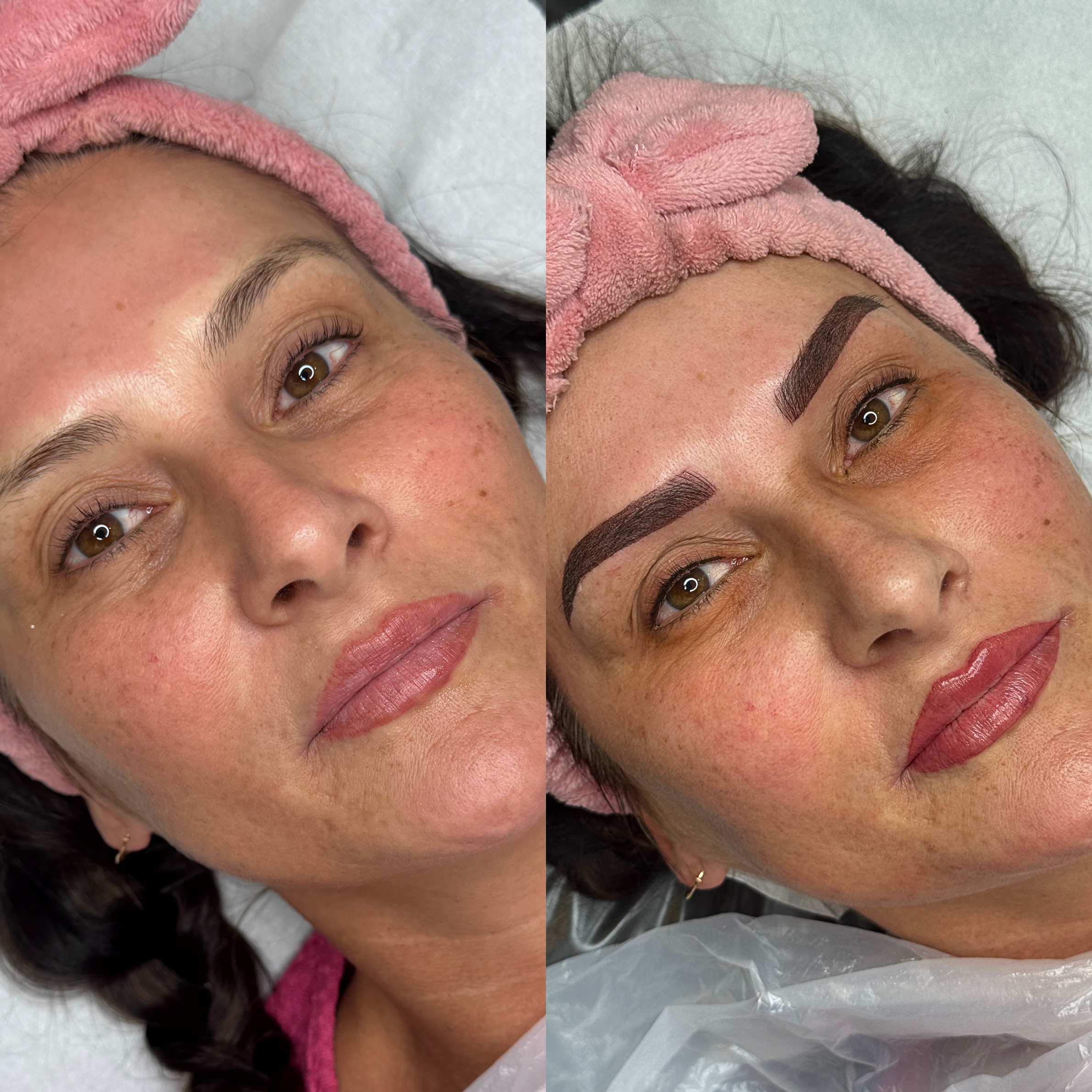Side-by-side client comparison showing brows and lips