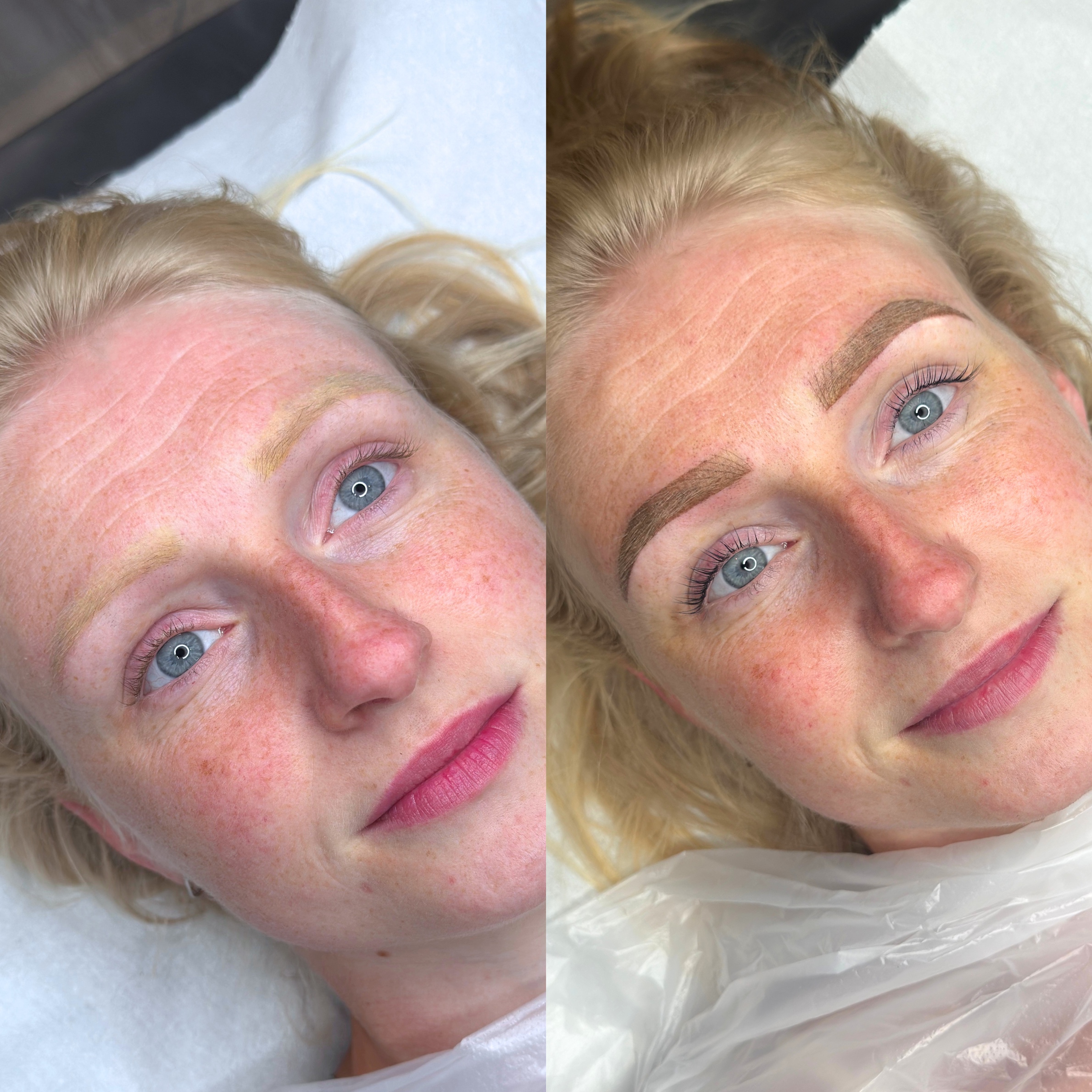 Side-by-side before and after eyebrow definition by Lucy