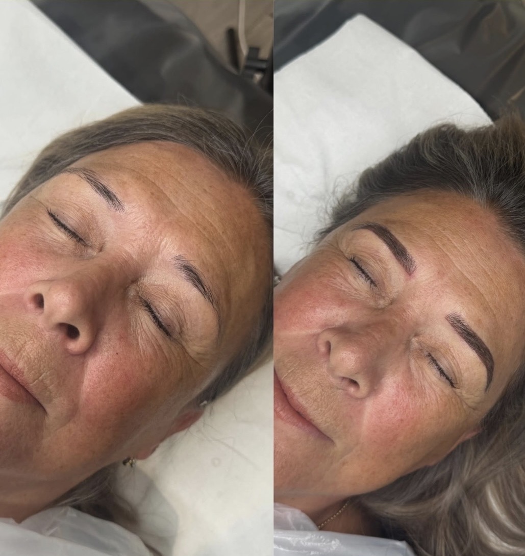 Side-by-side before and after permanent brows by Lucy