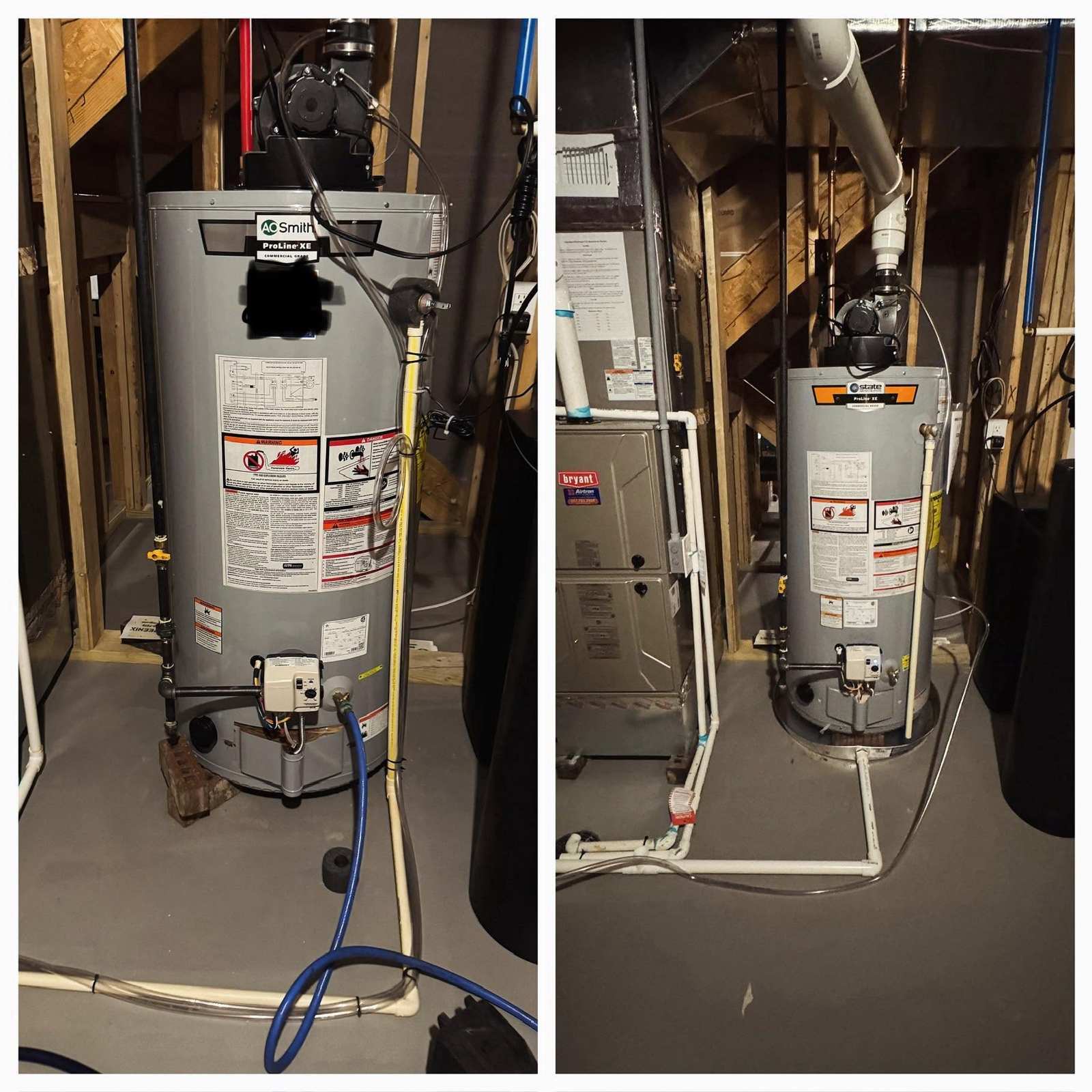 Water heater replacement before and after, by Salty Dog Plumbing