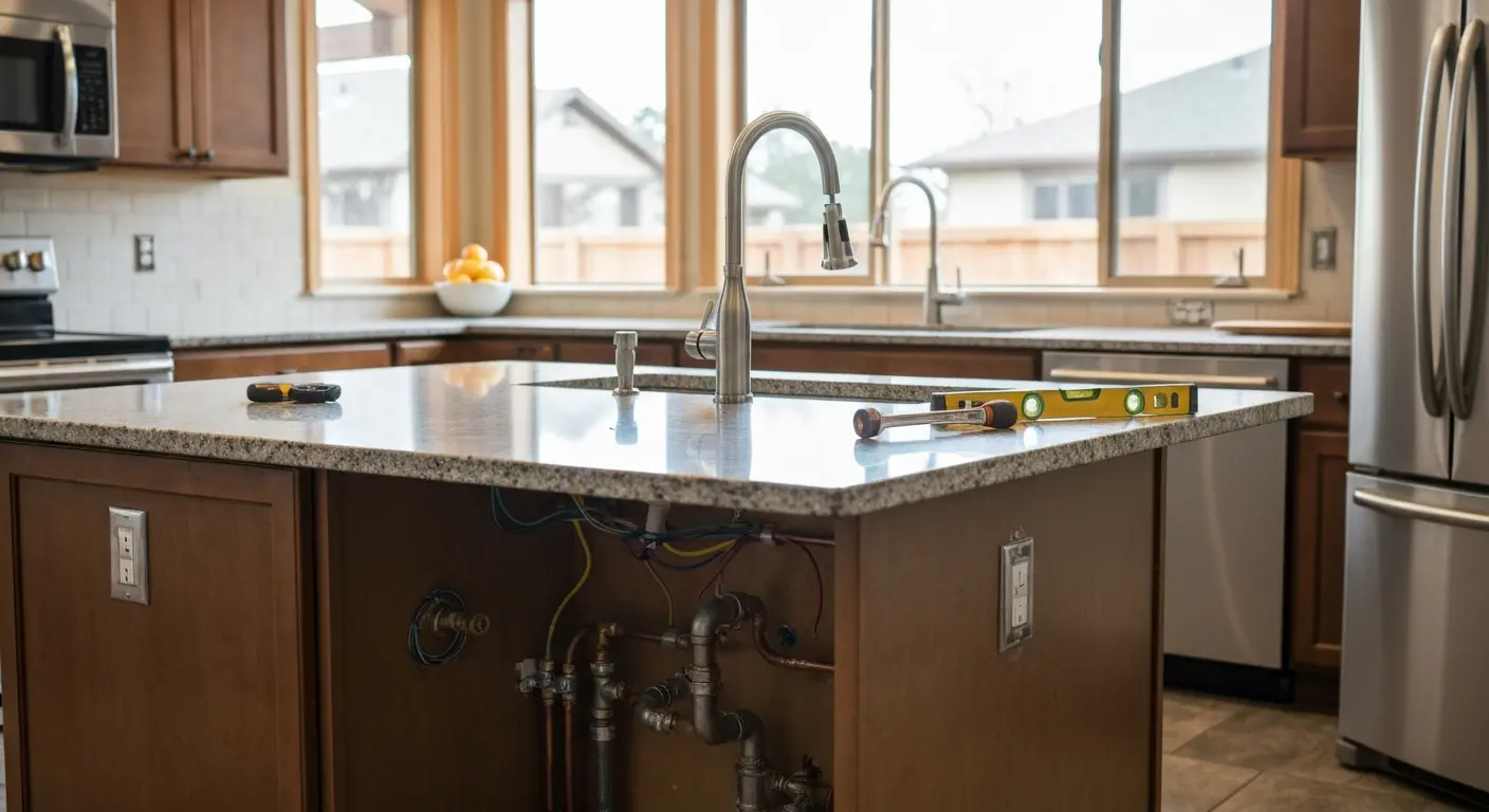 Island electrical and plumbing installation