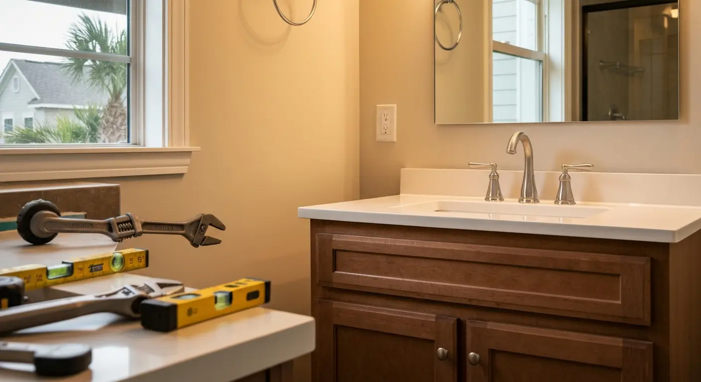 Sink and vanity installation