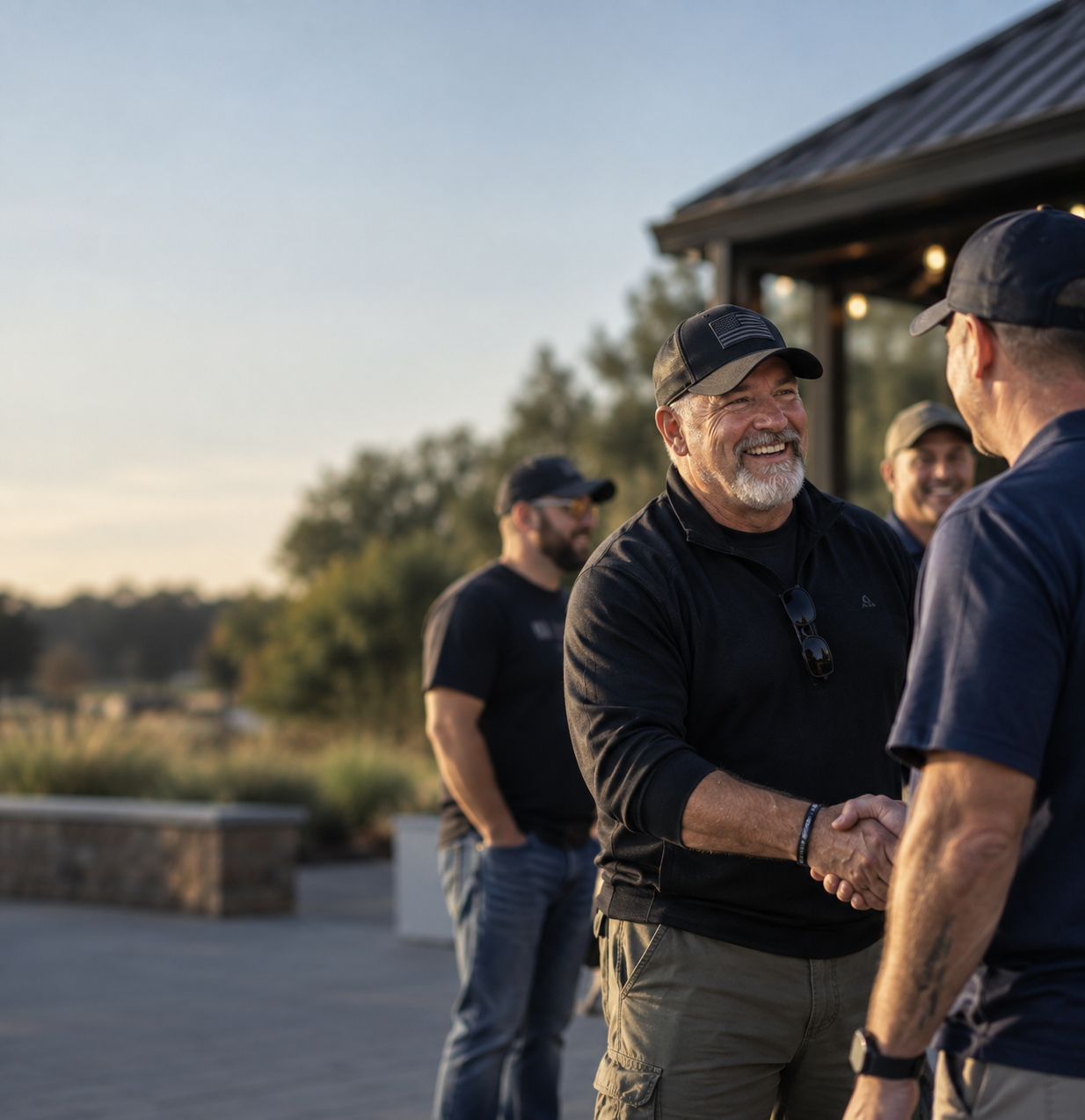 Veterans greeting each other at a community gathering