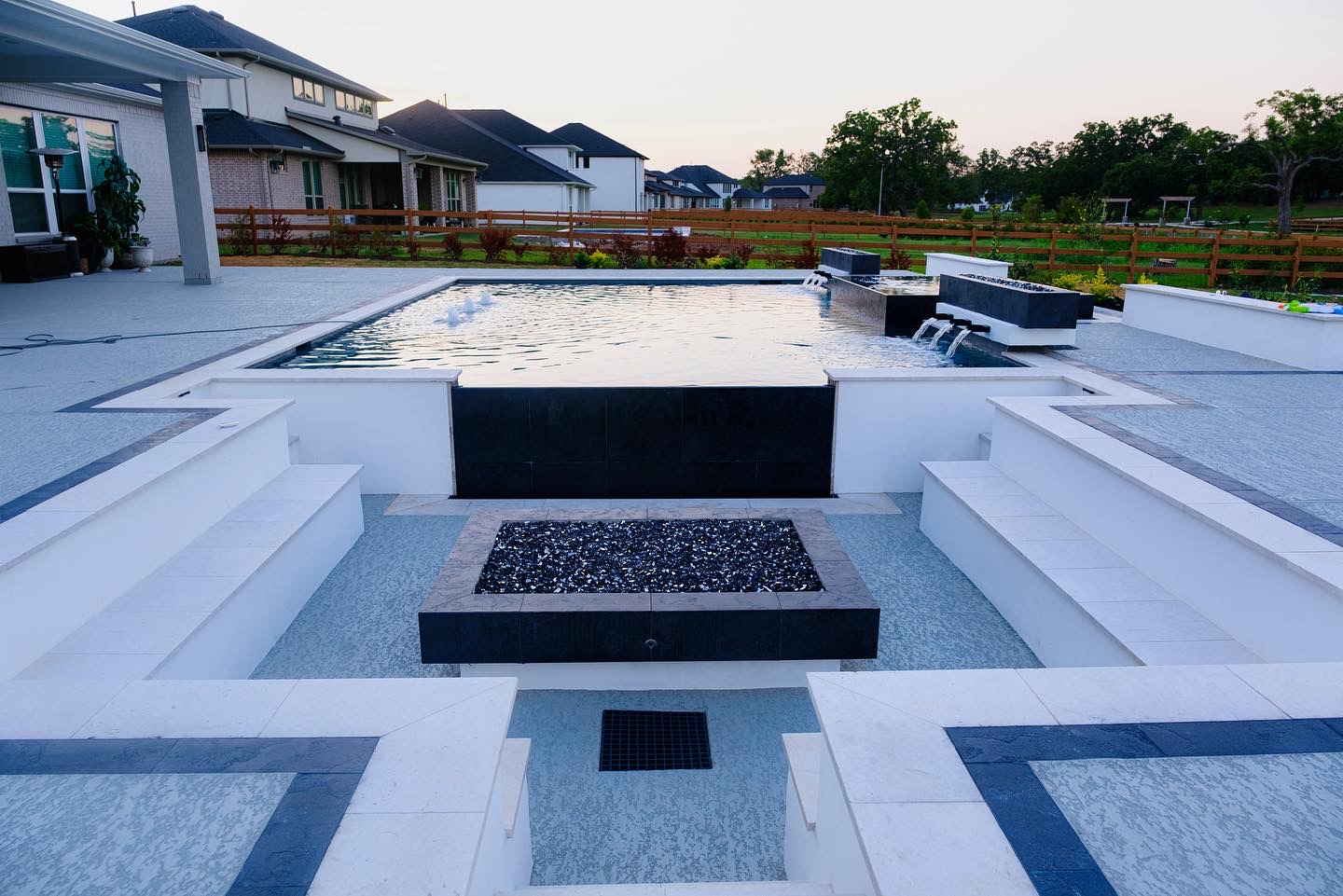 Poolside lounge with fire pit