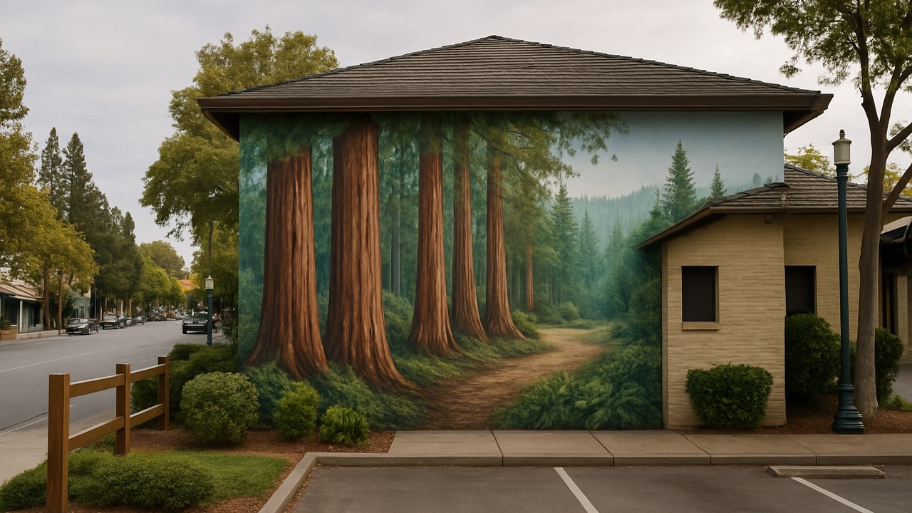Mural Welcome to Redwood Grove in Los Altos, CA