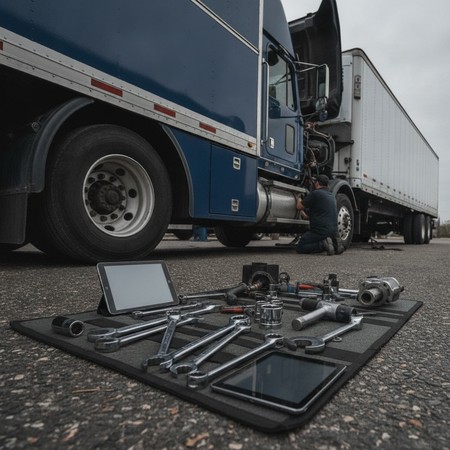 Mobile diesel truck repair technician working in Irving