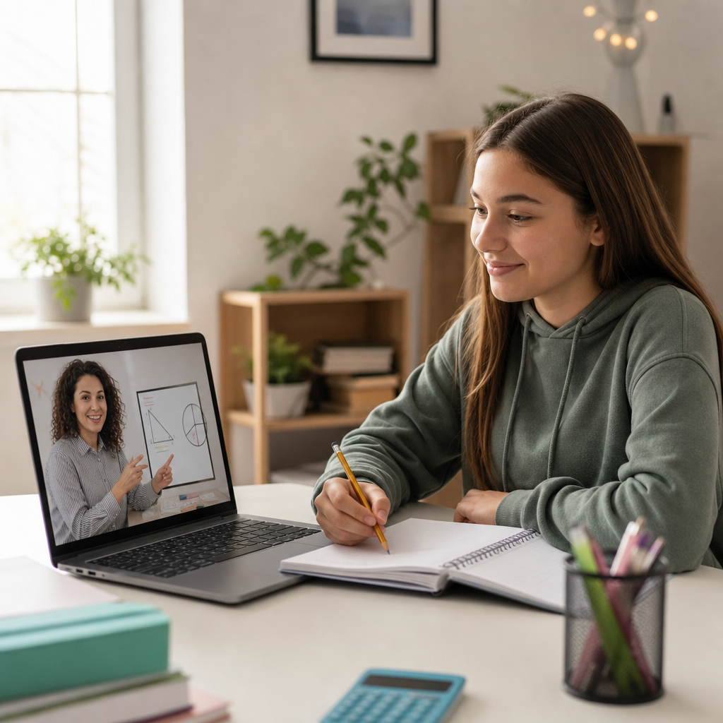 High school student in online math tutoring