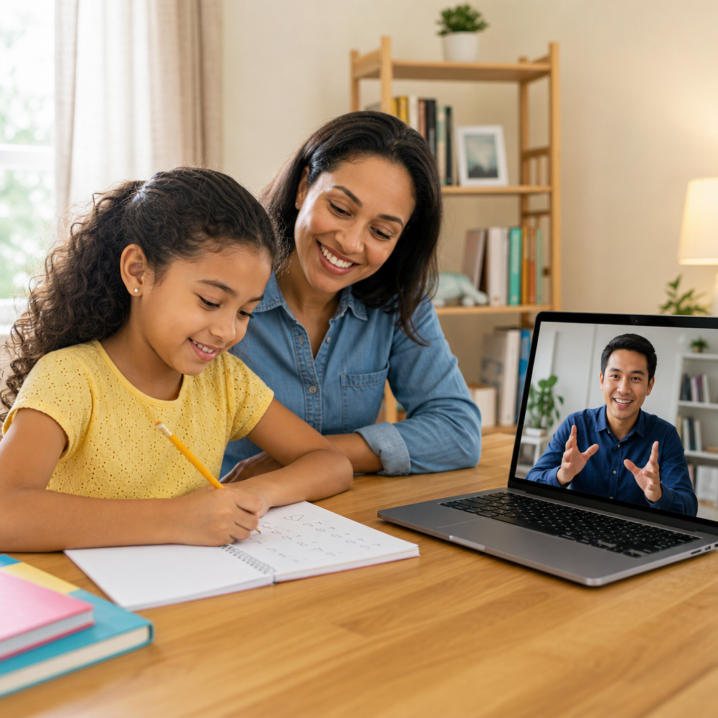 Children learning math with an online tutor