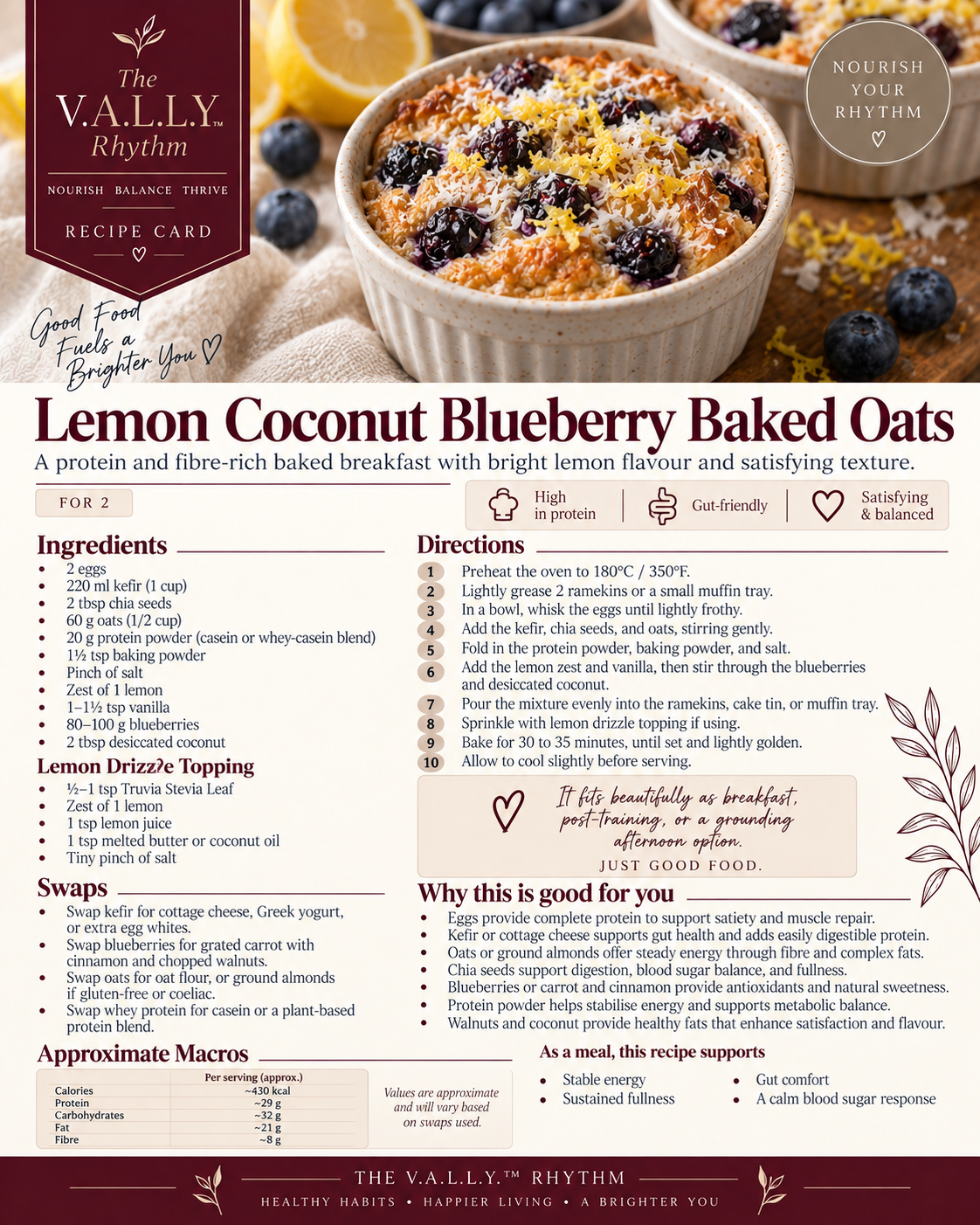 Lemon Coconut Blueberry Baked Oats