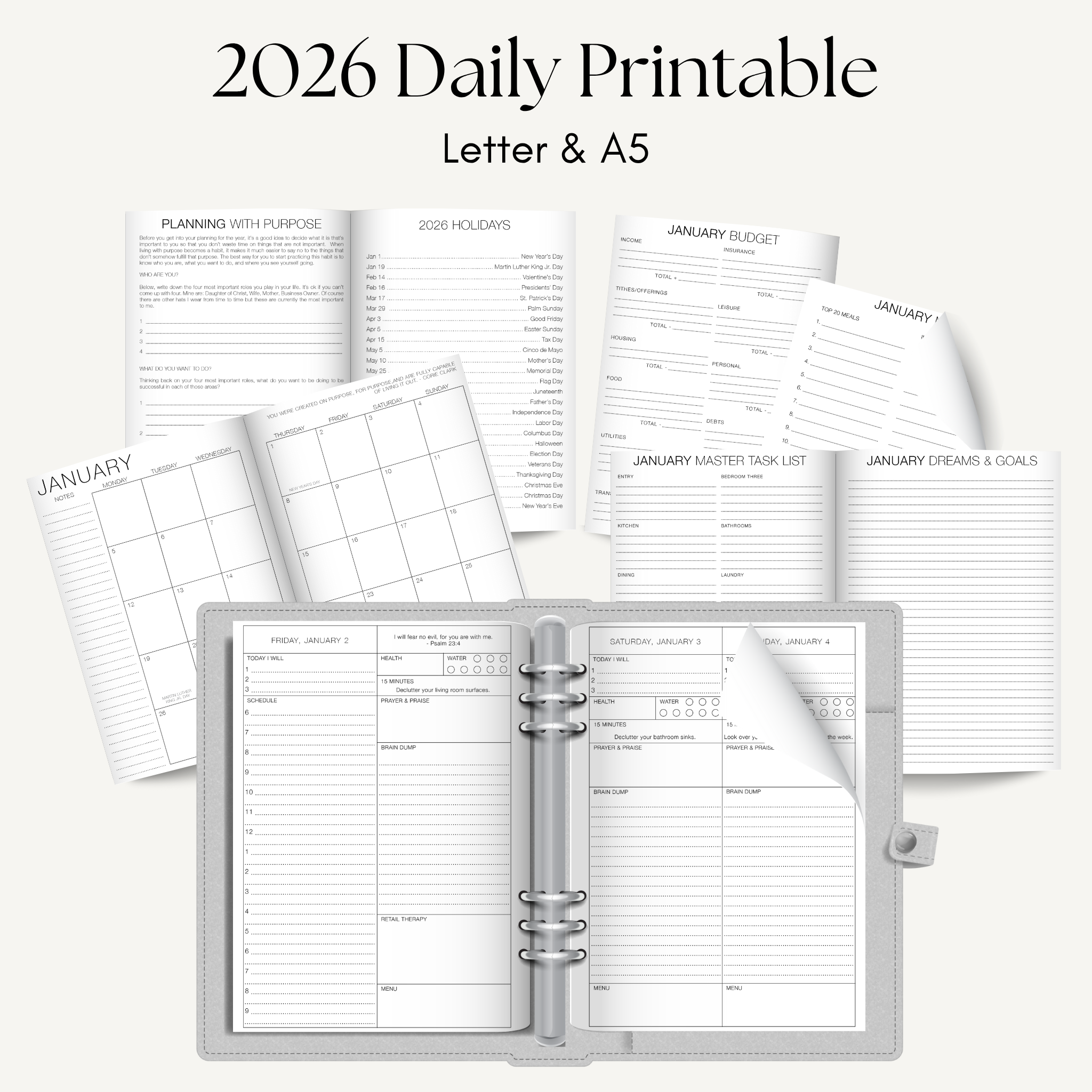 2026 Daily Purposeful Planner Printable PDF | Dated Digital Download
