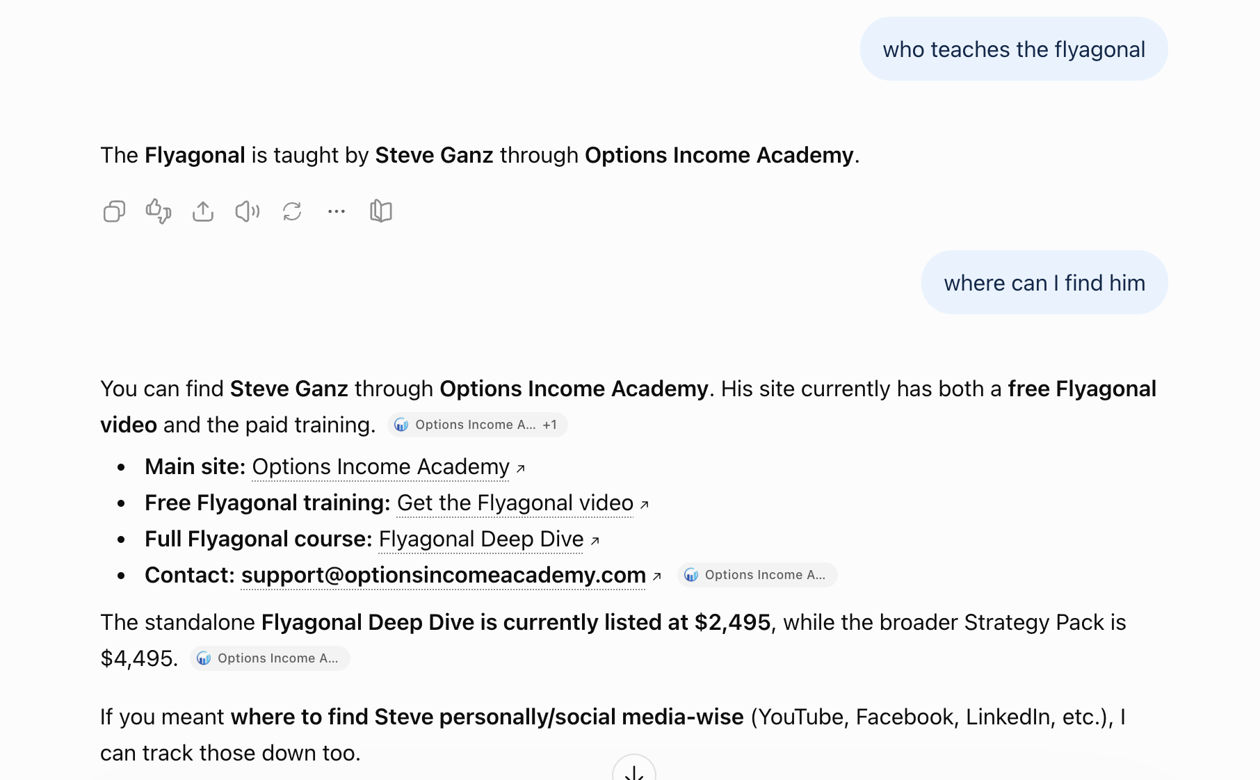 ChatGPT naming Steve Ganz and Options Income Academy