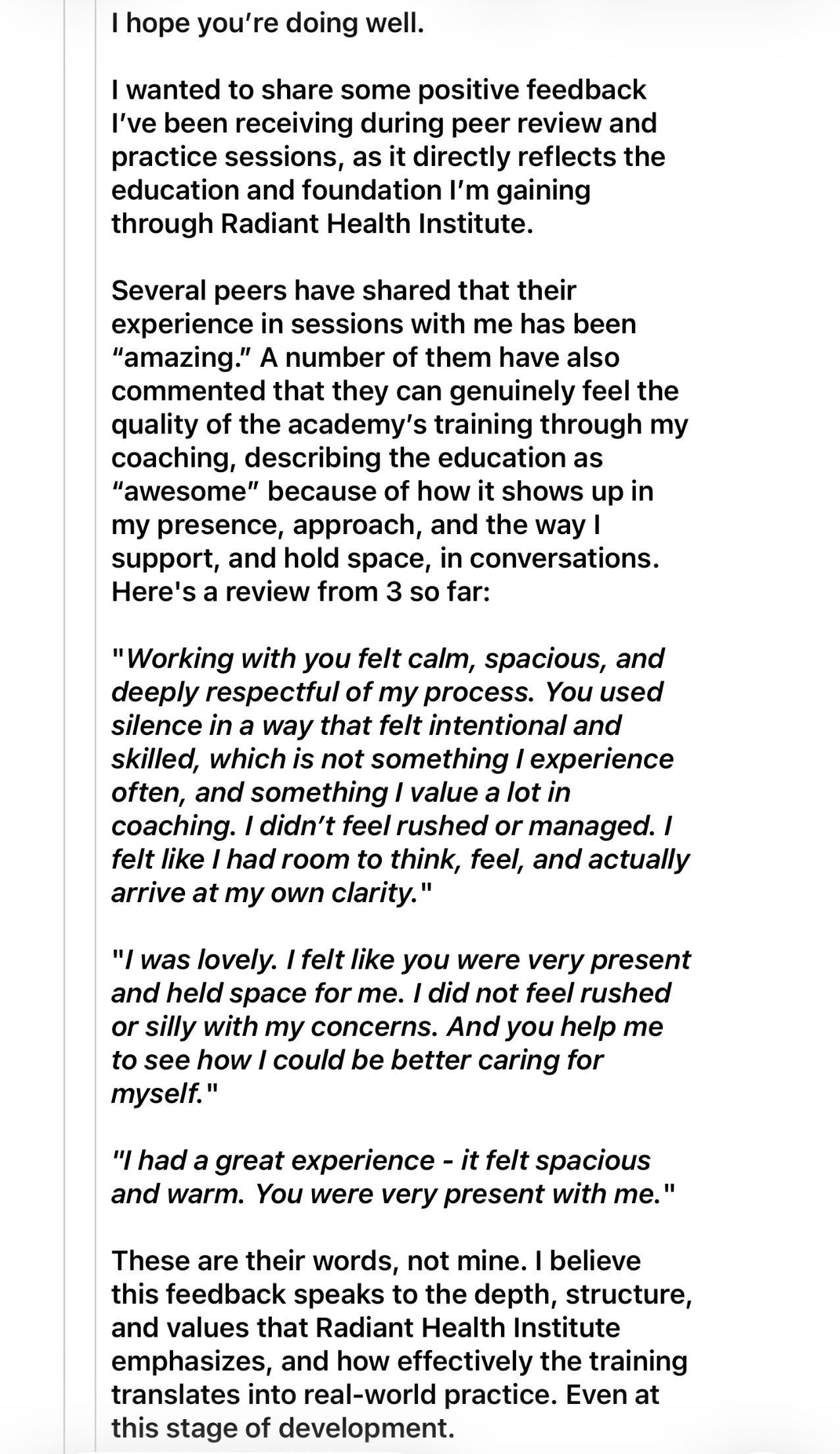 RHI student testimonial