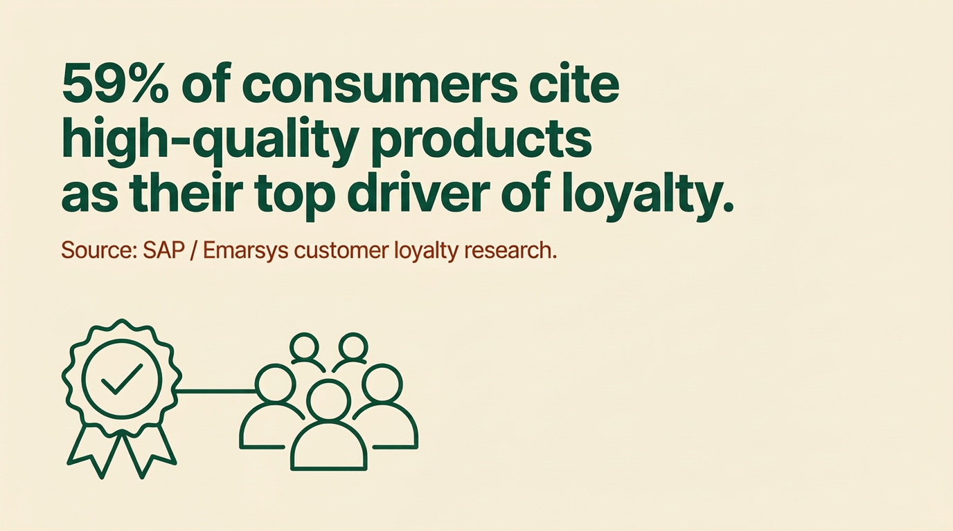 59% of consumers cite high-quality products as their top driver of loyalty. 59% of consumers cite high-quality products as their top driver of loyalty.