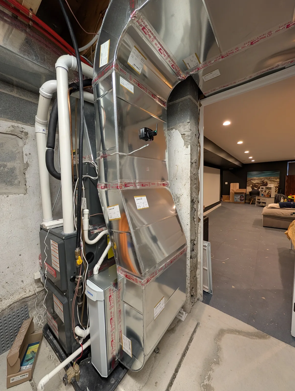 New furnace and sheet-metal ductwork in a Freehold, NJ basement