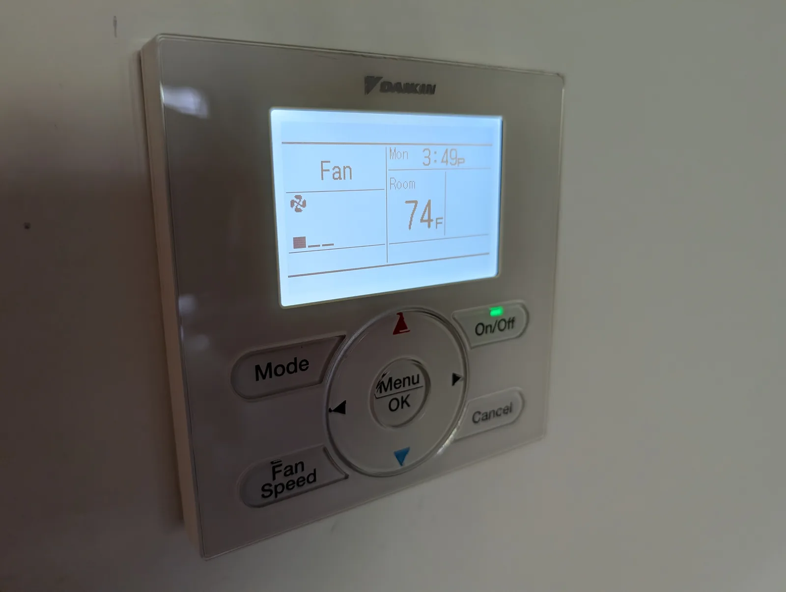 Daikin wall controller showing room temperature in a Freehold, NJ home