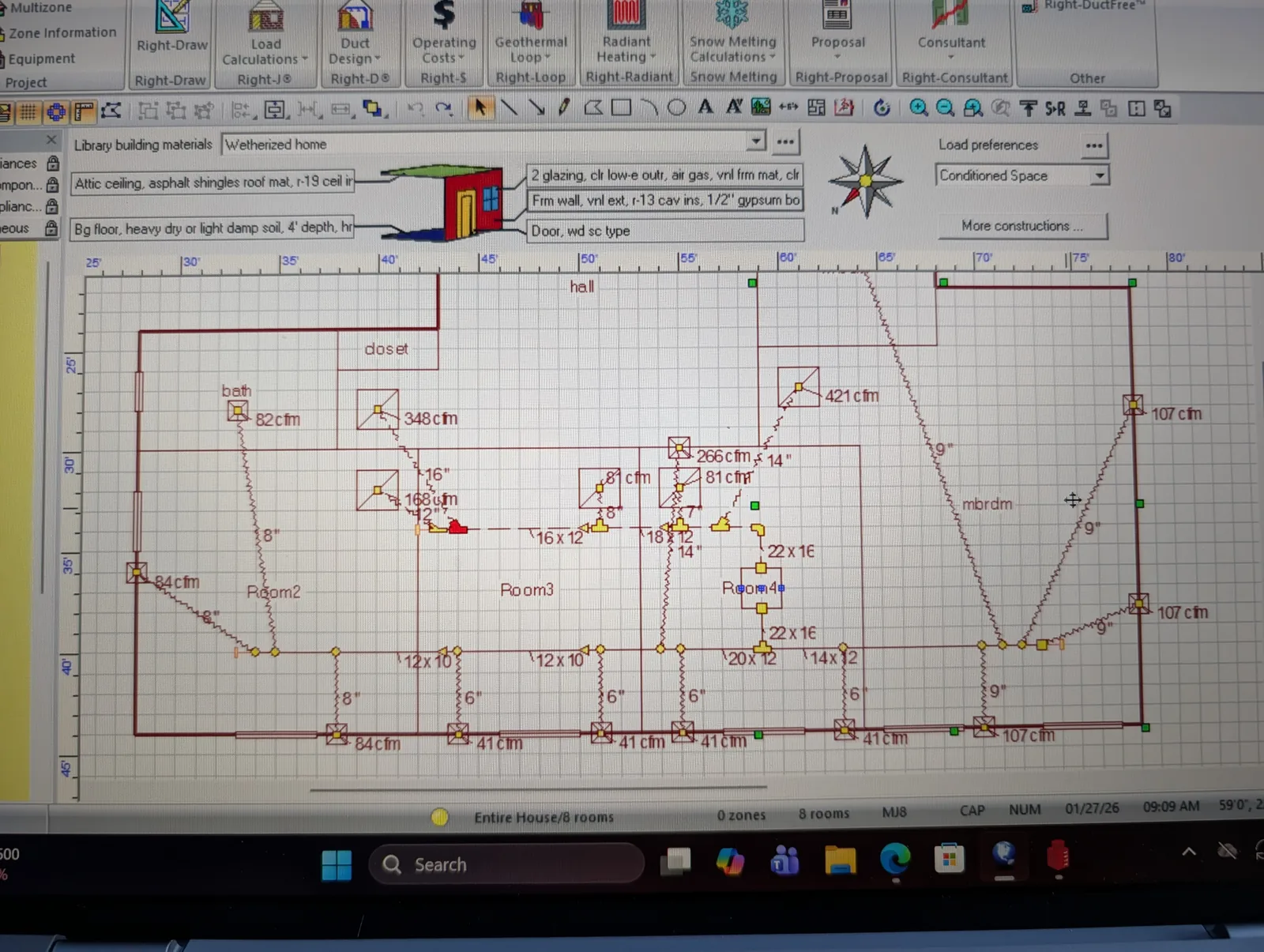 Manual J load calculation software sizing a home in Monmouth County, NJ