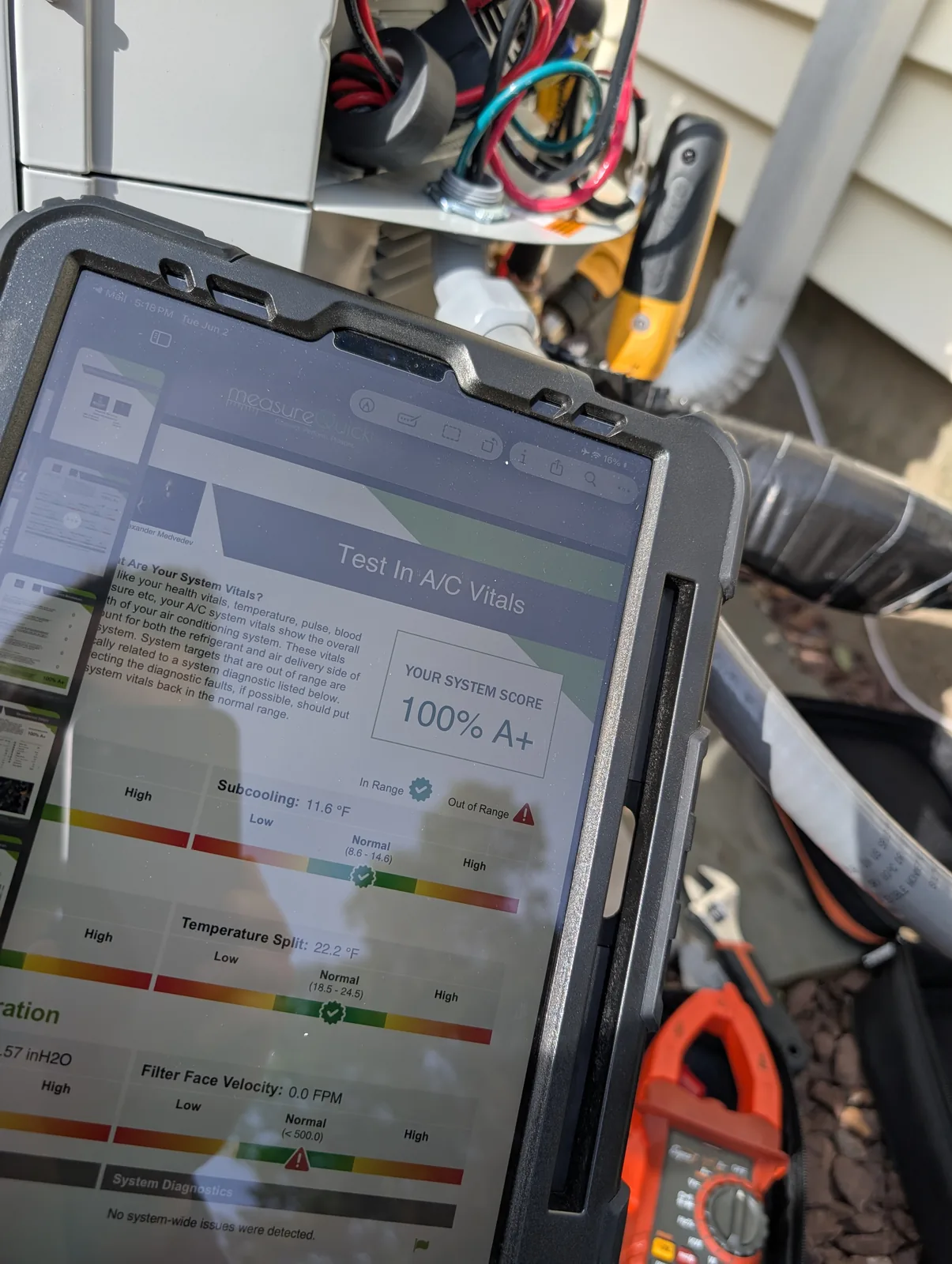 MeasureQuick test scoring an AC system 100 percent in Freehold, NJ