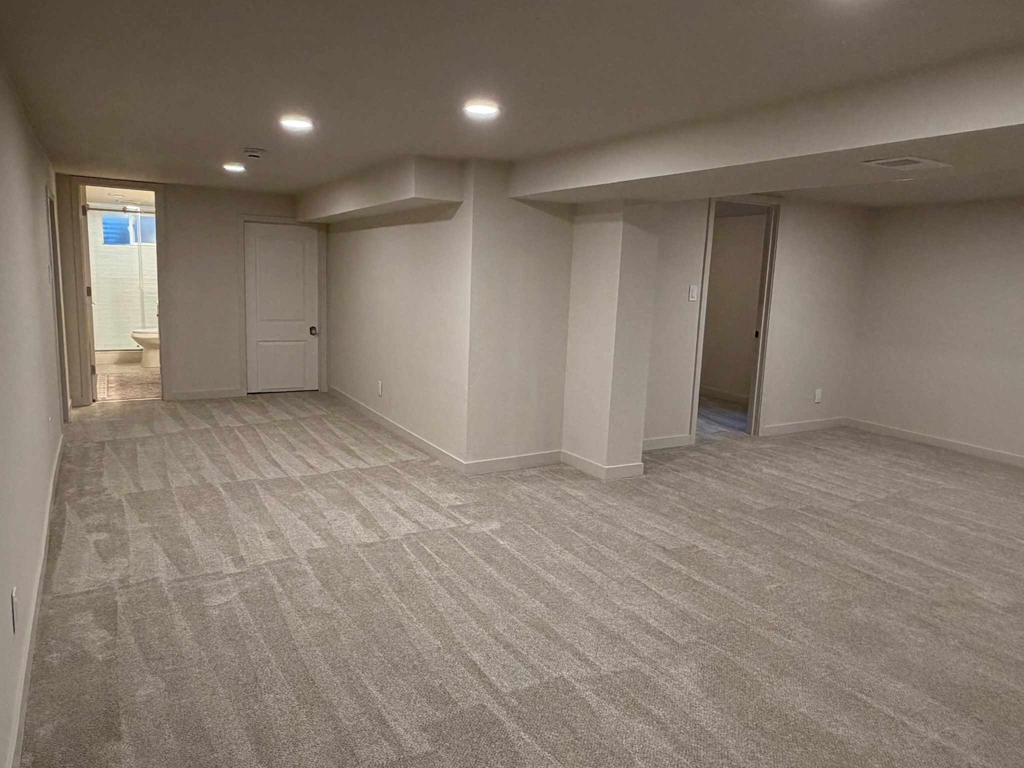full basement finish in Westminster carpet and bathroom