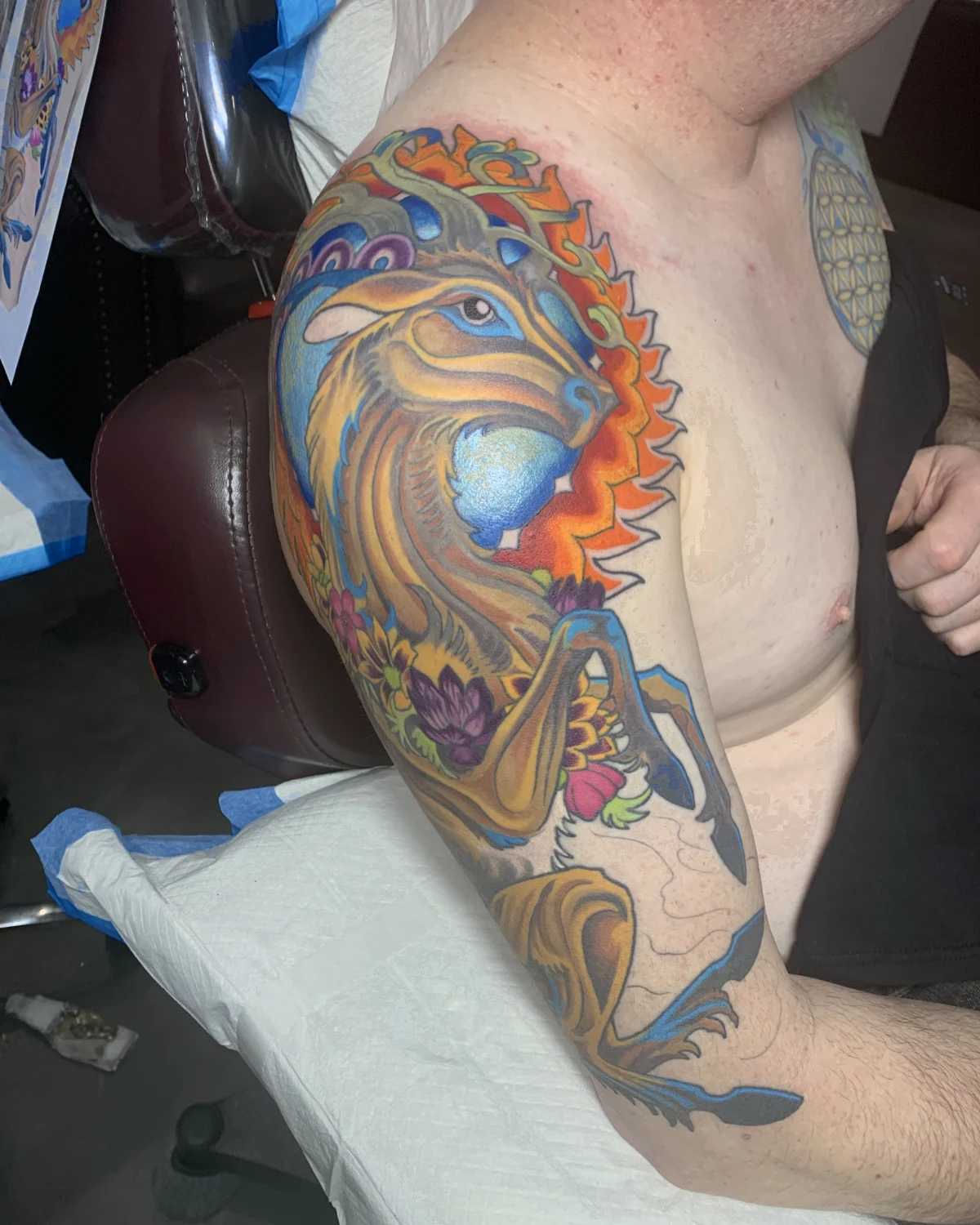 Color Japanese inspired bird tattoo by Nicole Miller in Missoula Montana