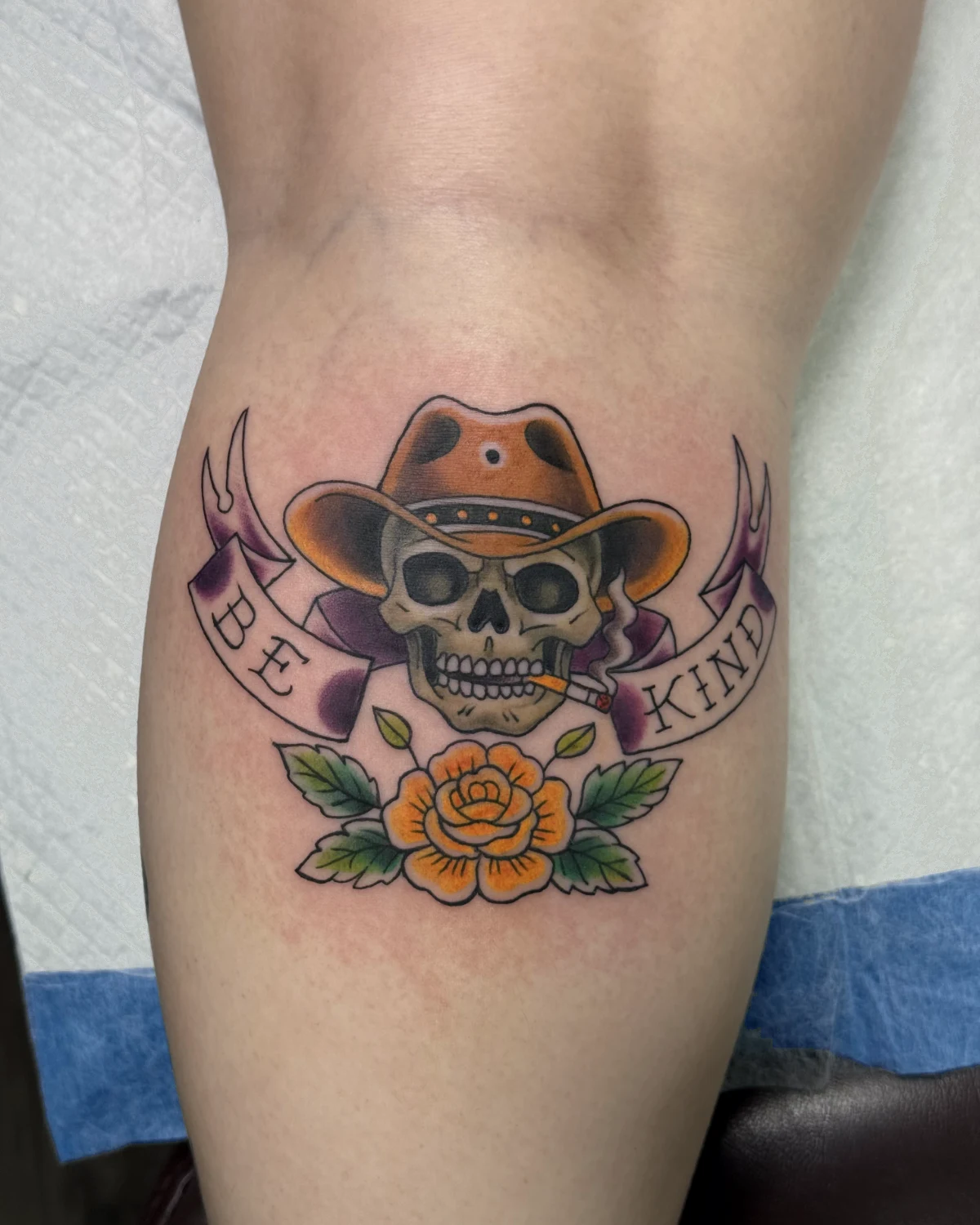 Black and grey cowboy skull tattoo by Nicole Miller in Missoula Montana
