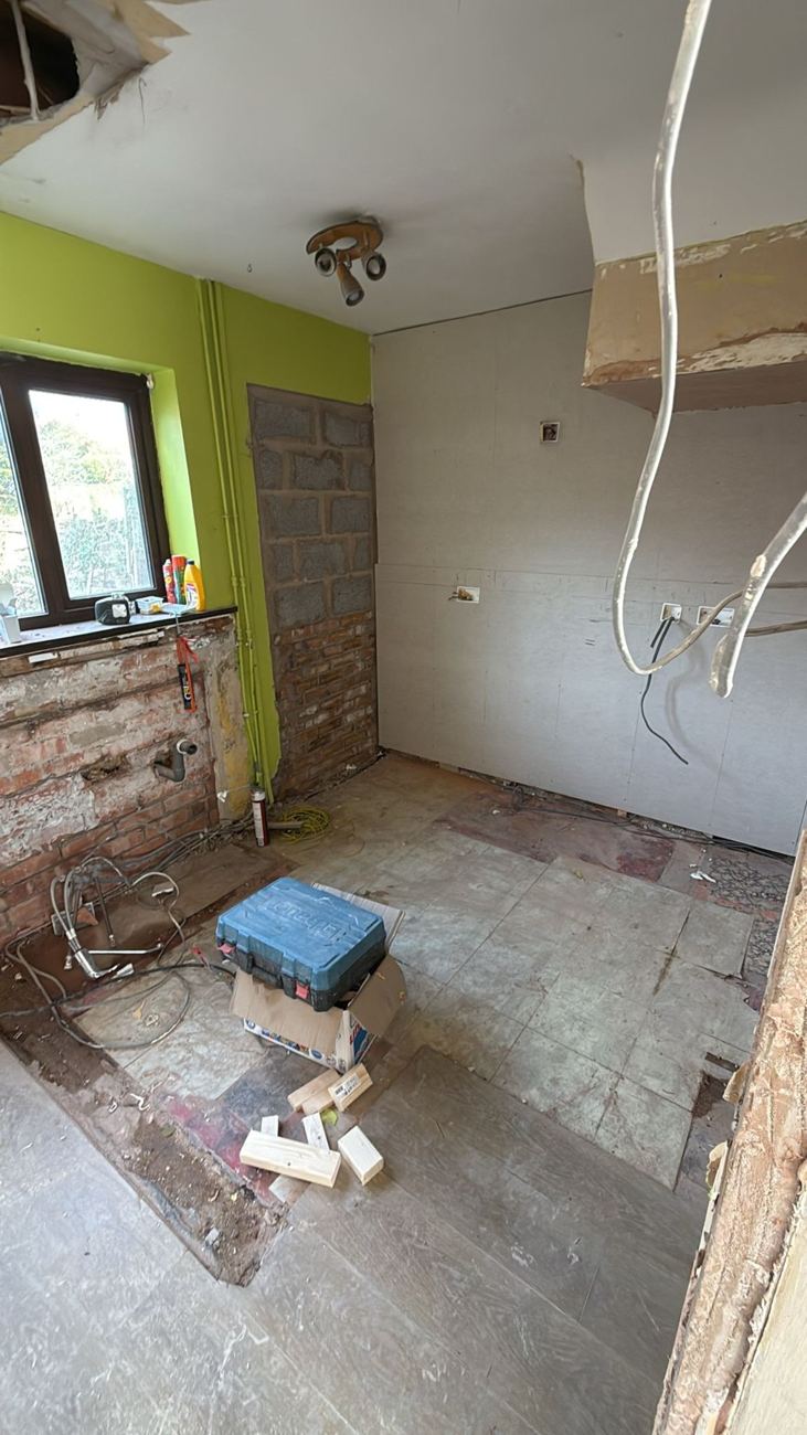 Project Honey kitchen before, with the original bright green walls