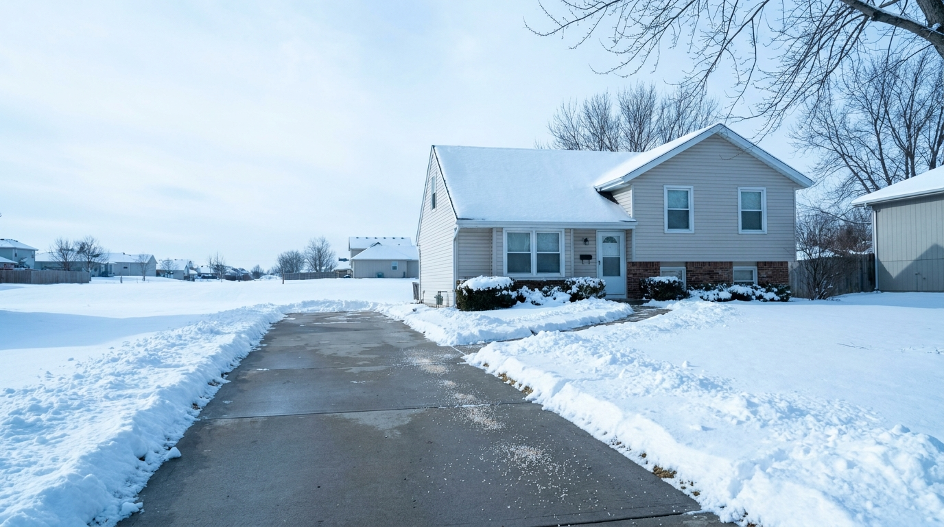 Cleared driveway with snow banked neatly along the edges
