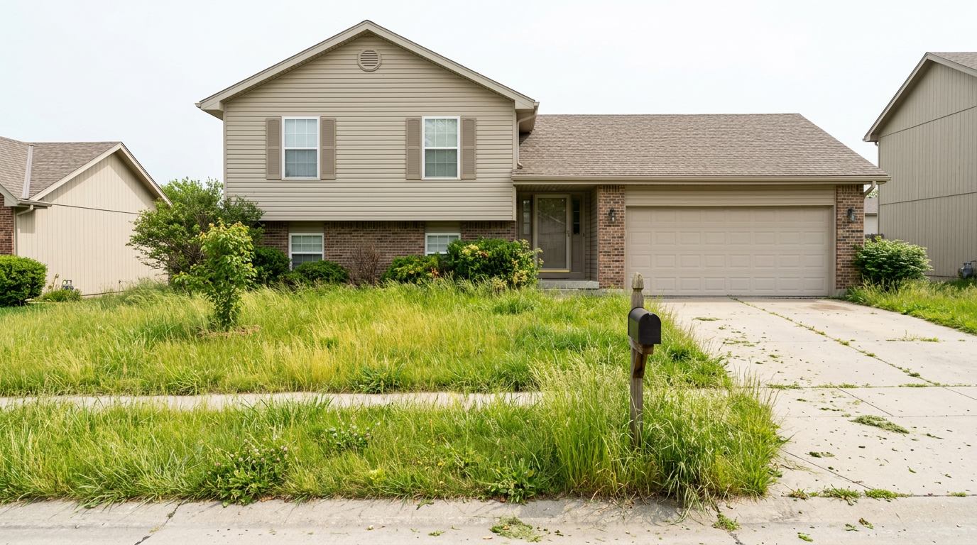 Before: overgrown lawn with ragged edges and grass creeping into the beds