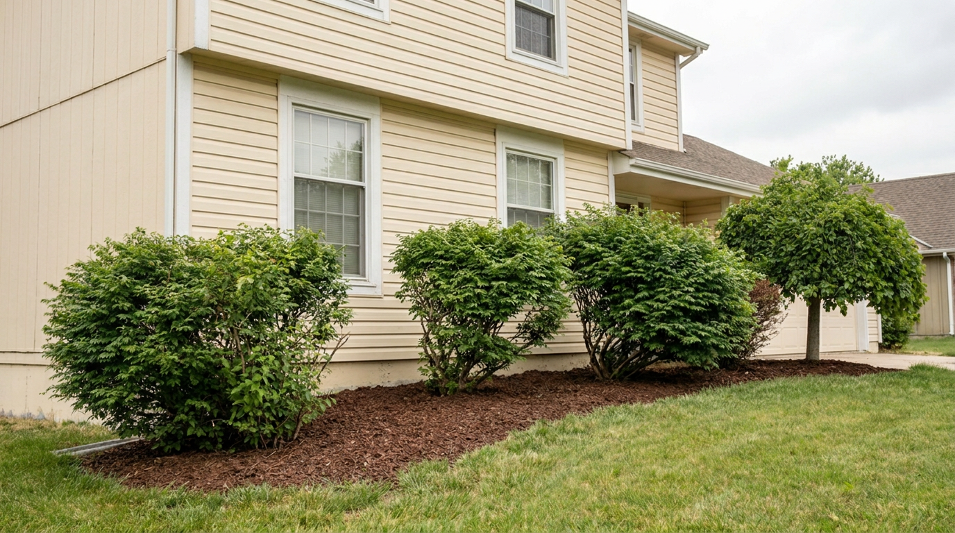 After: shrubs thinned and shaped to natural form with clean bed edges