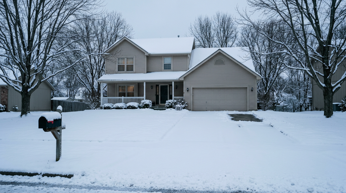 Before: driveway and walkway buried under fresh overnight snow