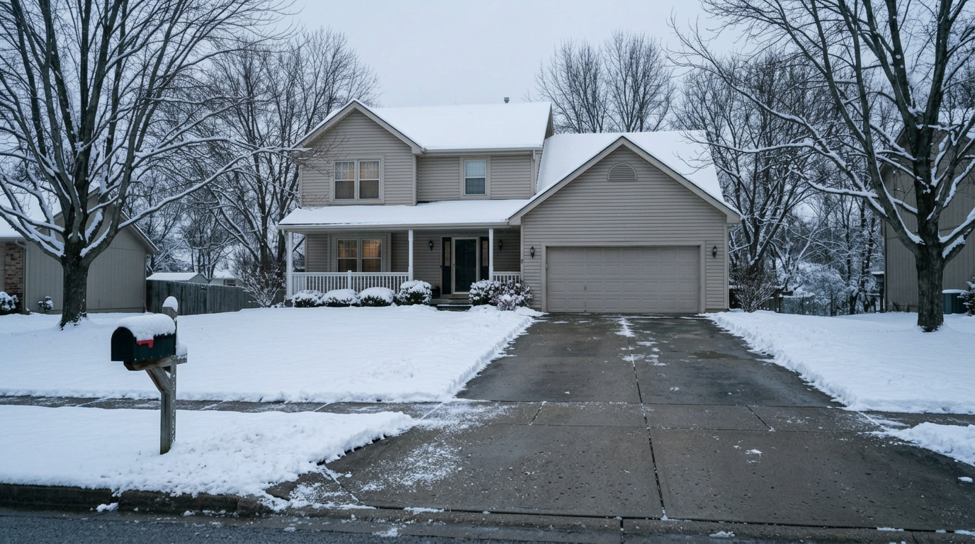 Cleared driveway with snow banked cleanly along both edges