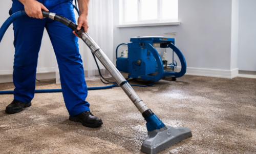 water extraction from flooded carpet during water damage restoration