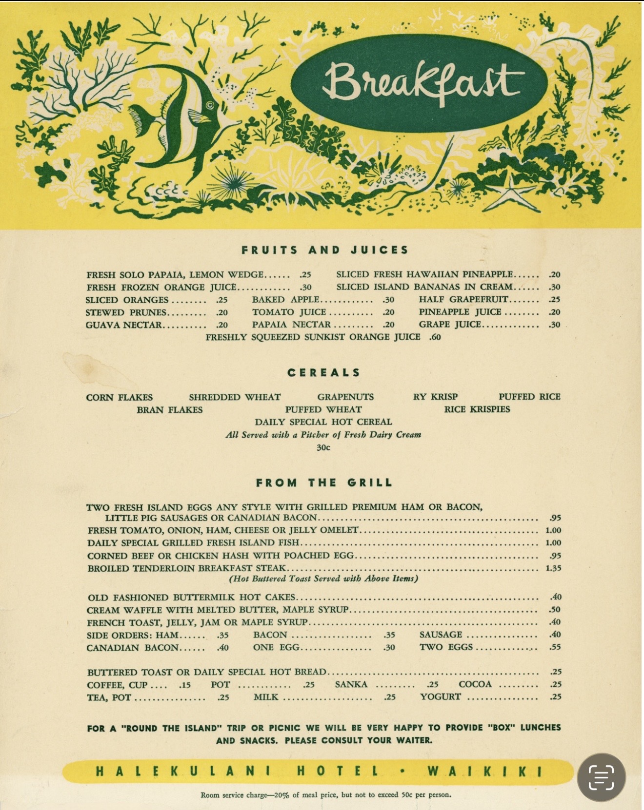 Historic Menu at the Halekulani Hotel Historic Menu at the Halekulani Hotel