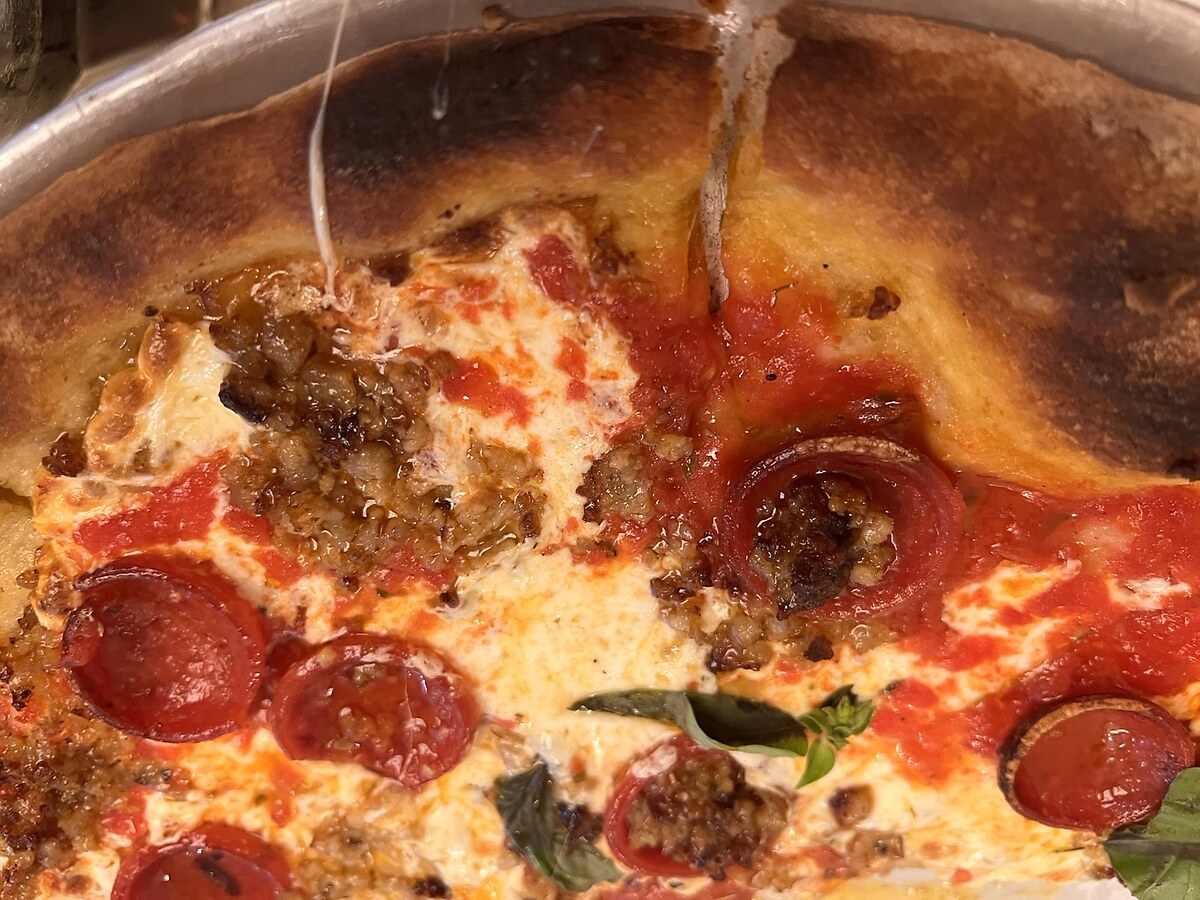 Coal-oven pizza at Angelo’s Pizzeria near our Midtown Manhattan hotel.