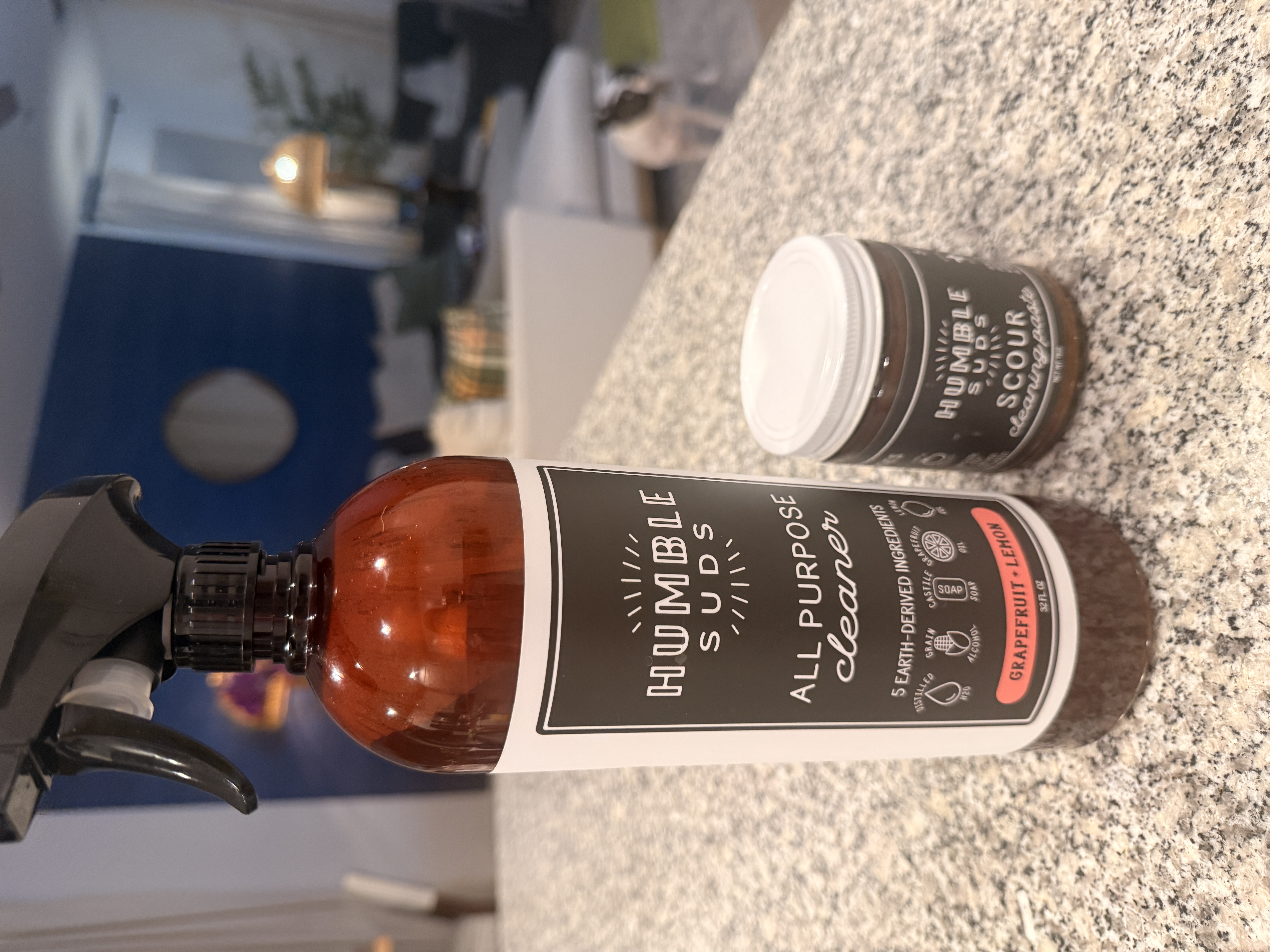 Humble Suds scouring paste and all-purpose cleaner photographed together at home. Humble Suds scouring paste and all-purpose cleaner photographed together at home.