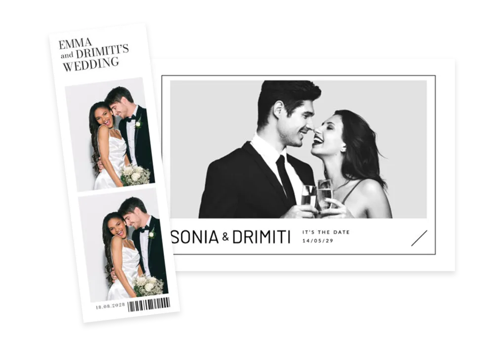 photo booth print outs in black and white
