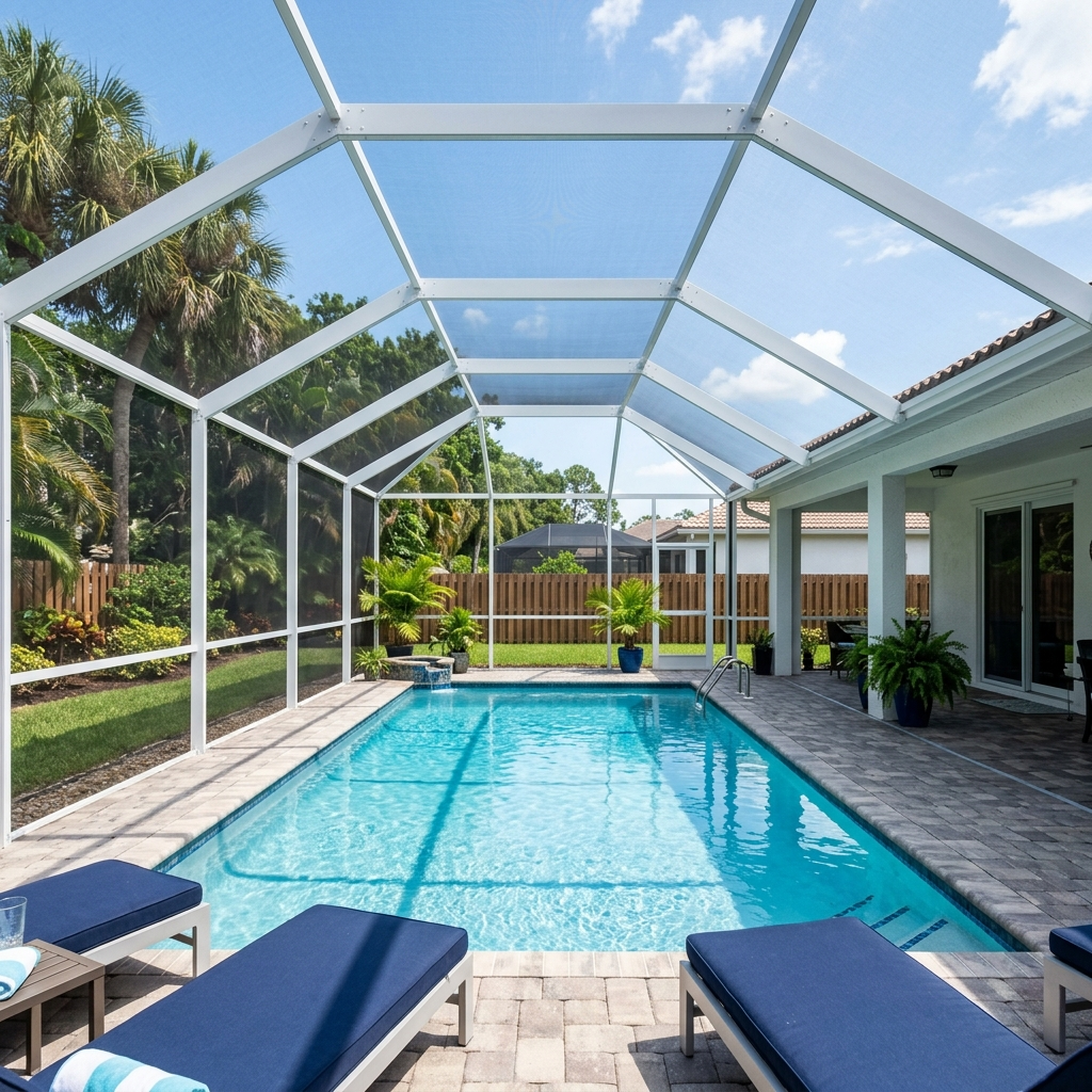 Freshly rescreened pool cage enclosure in Brandon, FL
