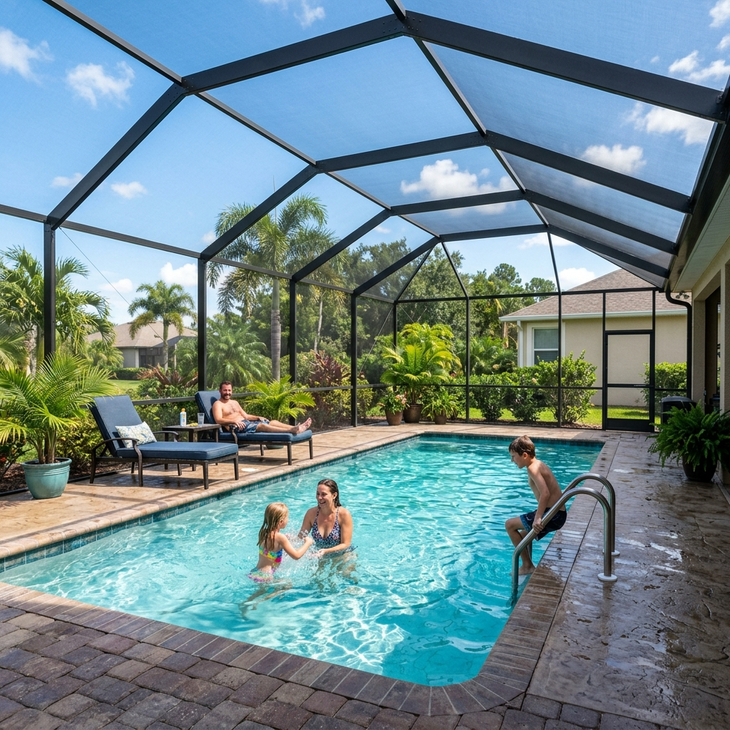 Fully rescreened pool cage in Brandon, FL