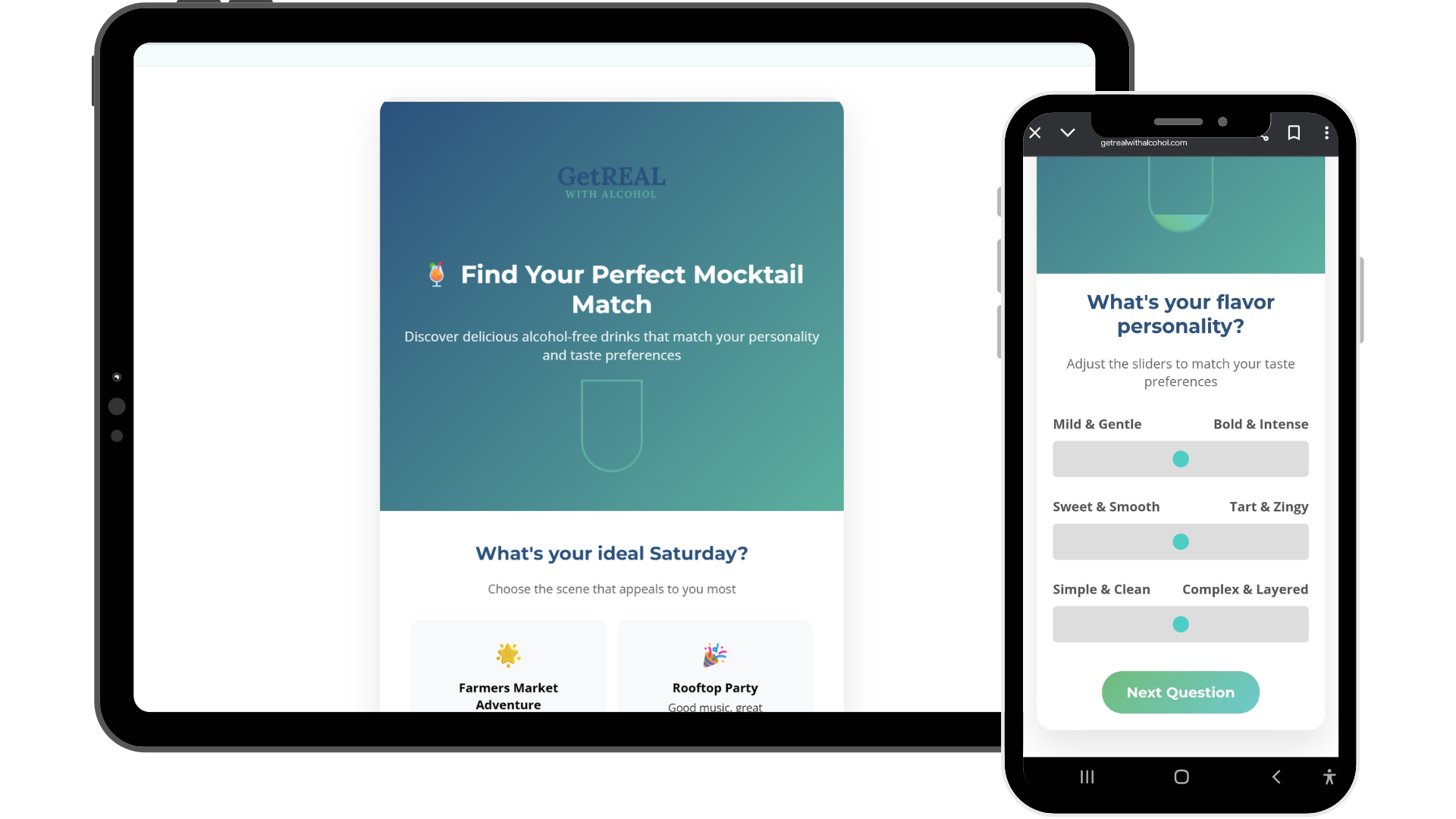 Mocktail quiz displayed on tablet and mobile devices